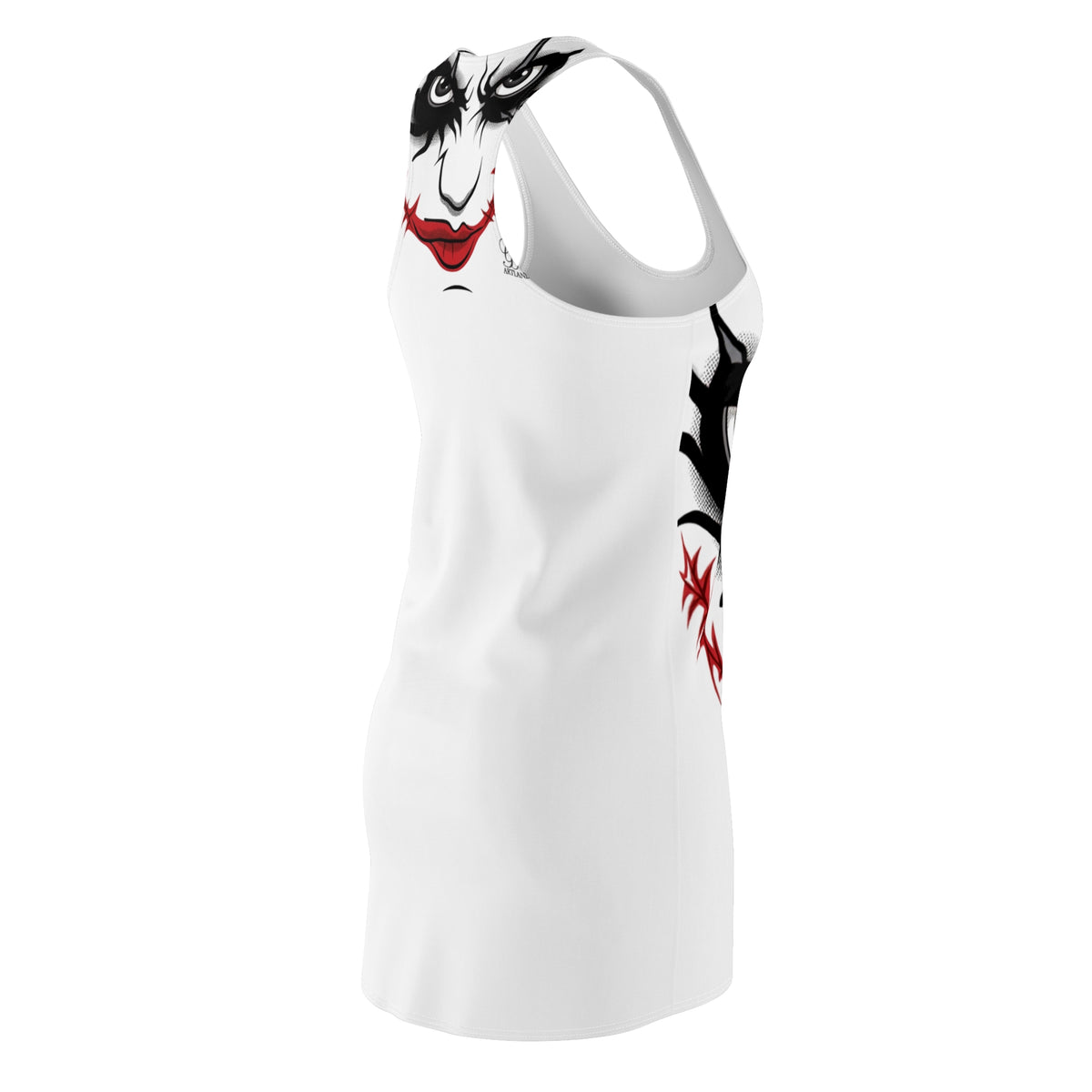 Evil Clown Face Black Smudge Red Lipstick Designer Airbrush Racerback Dress by GT Artland