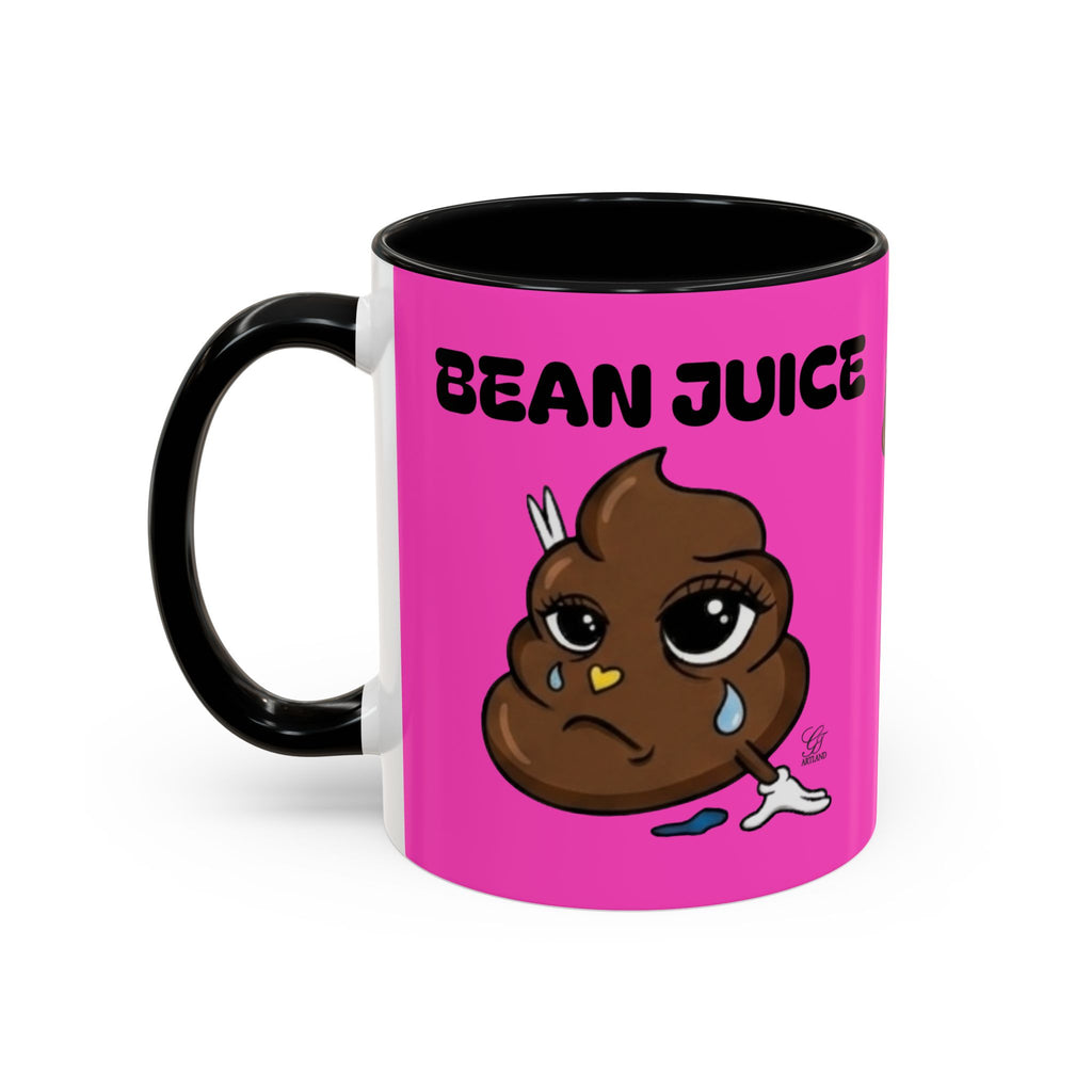 Bean Juice Coffee Mug — Funny Pink Accent Mug with Cute Poop Emoji Design (11/15oz) by GT Artland