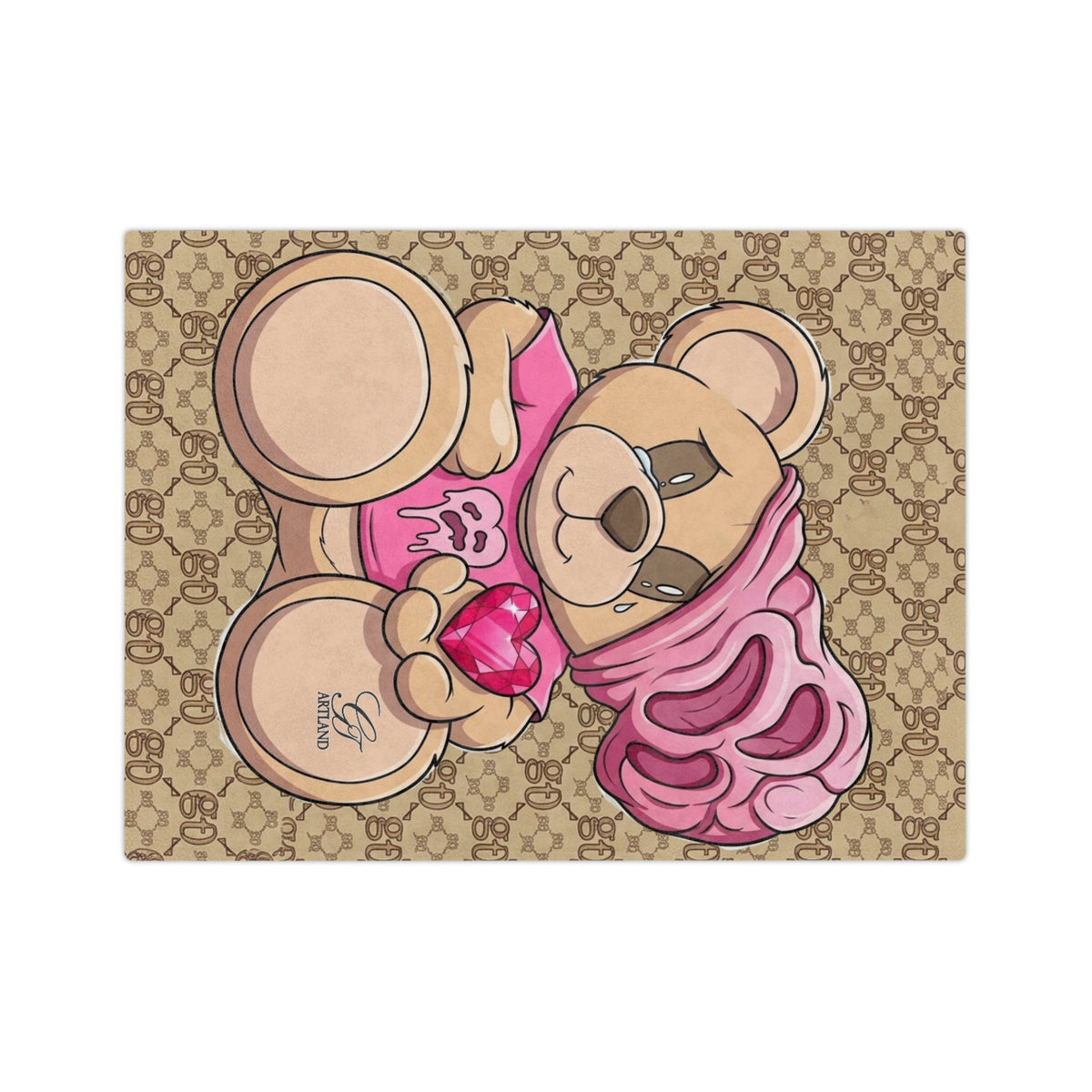 Pink Drippy Teddy Holding Heart Blanket | Designer Pattern Background by GT Artland