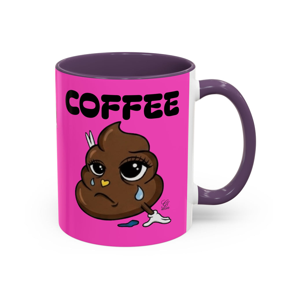 Coffee Mug — Pink 'Coffee' Sad Poop Emoji Accent Ceramic Mug (11/15oz) by GT Artland