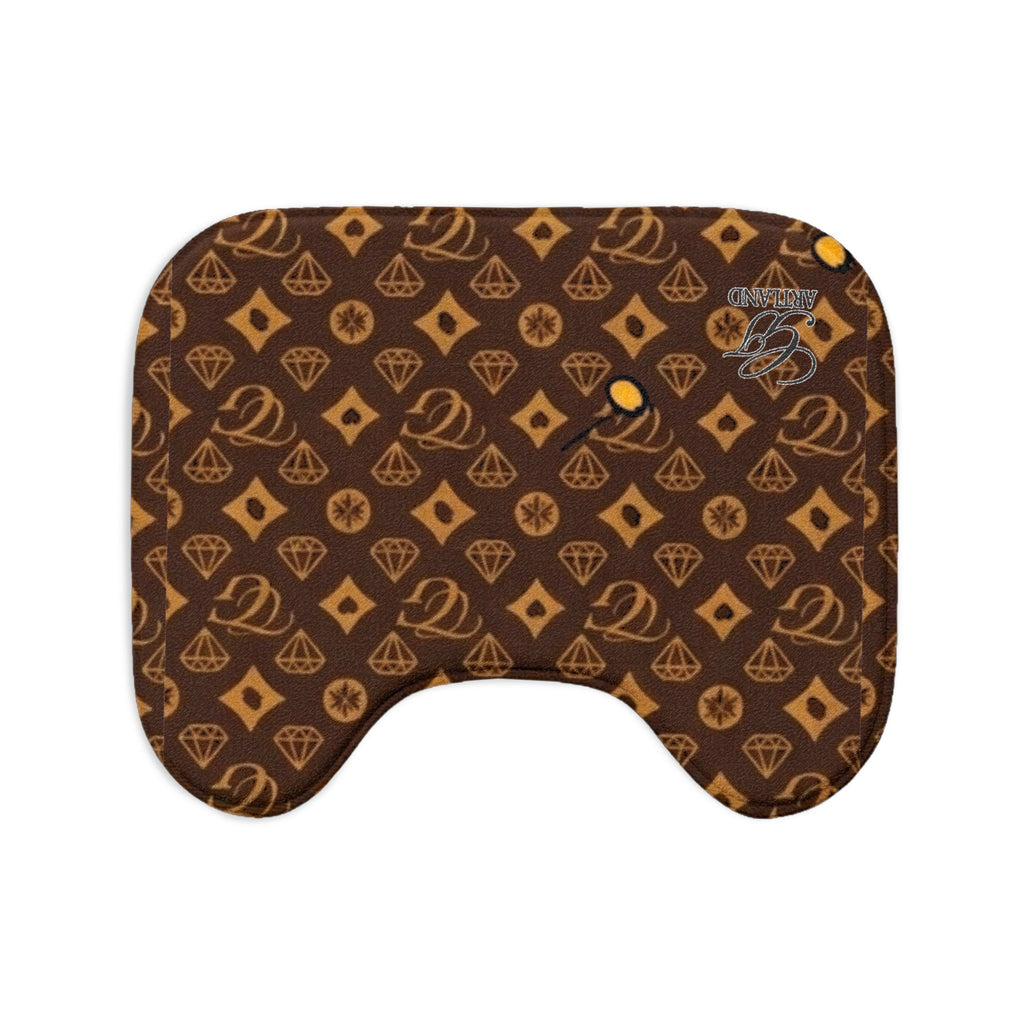 Retro Brown Monogram High Fashion Designer Geometric 3-Piece Bath Mat Set by GT Artland