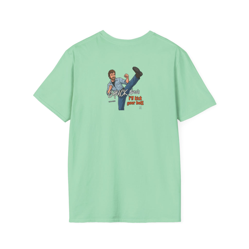 Chuck Norris Kick Illustration T-Shirt | I'll Kick Your Butt text by GT Artland