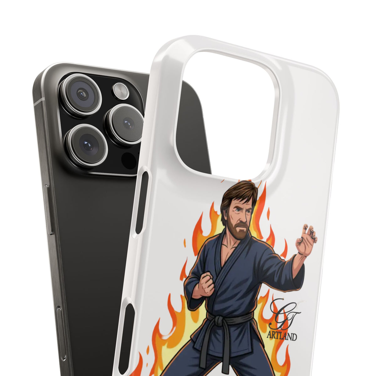 Karate Master Chuck Norris Illustration Slim Phone Case | Martial Arts Flames by GT Artland