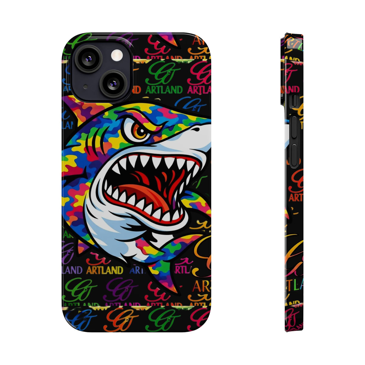 Colorful Shark GT Illustration Slim Phone Case | Neon Graffiti Pattern by GT Artland