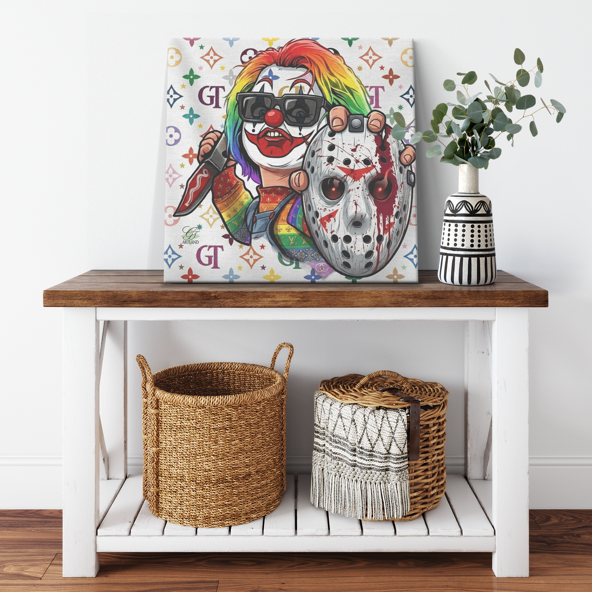Rainbow Slasher Horror Lux Monogram Designer Canvas Wrap by GT Artland