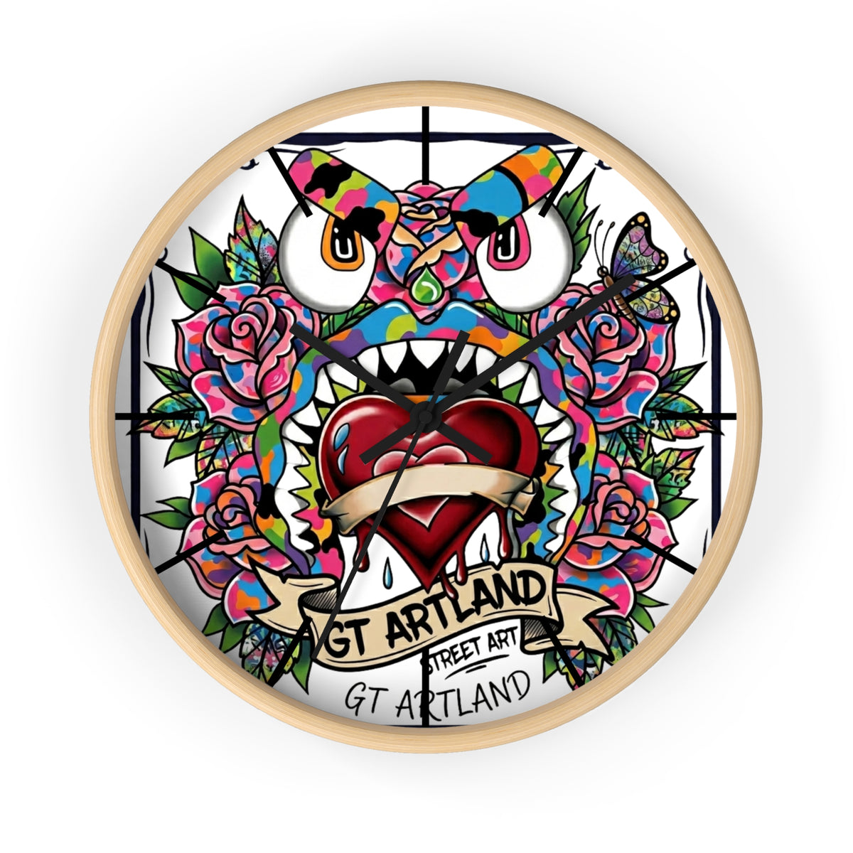 Colorful Tattoo Heart Monster Wall Clock by GT Artland