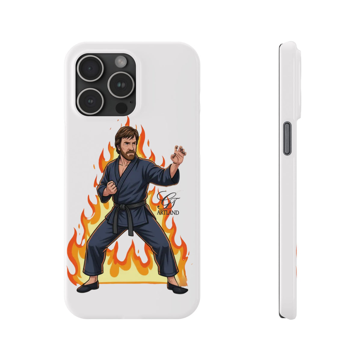Karate Master Chuck Norris Illustration Slim Phone Case | Martial Arts Flames by GT Artland