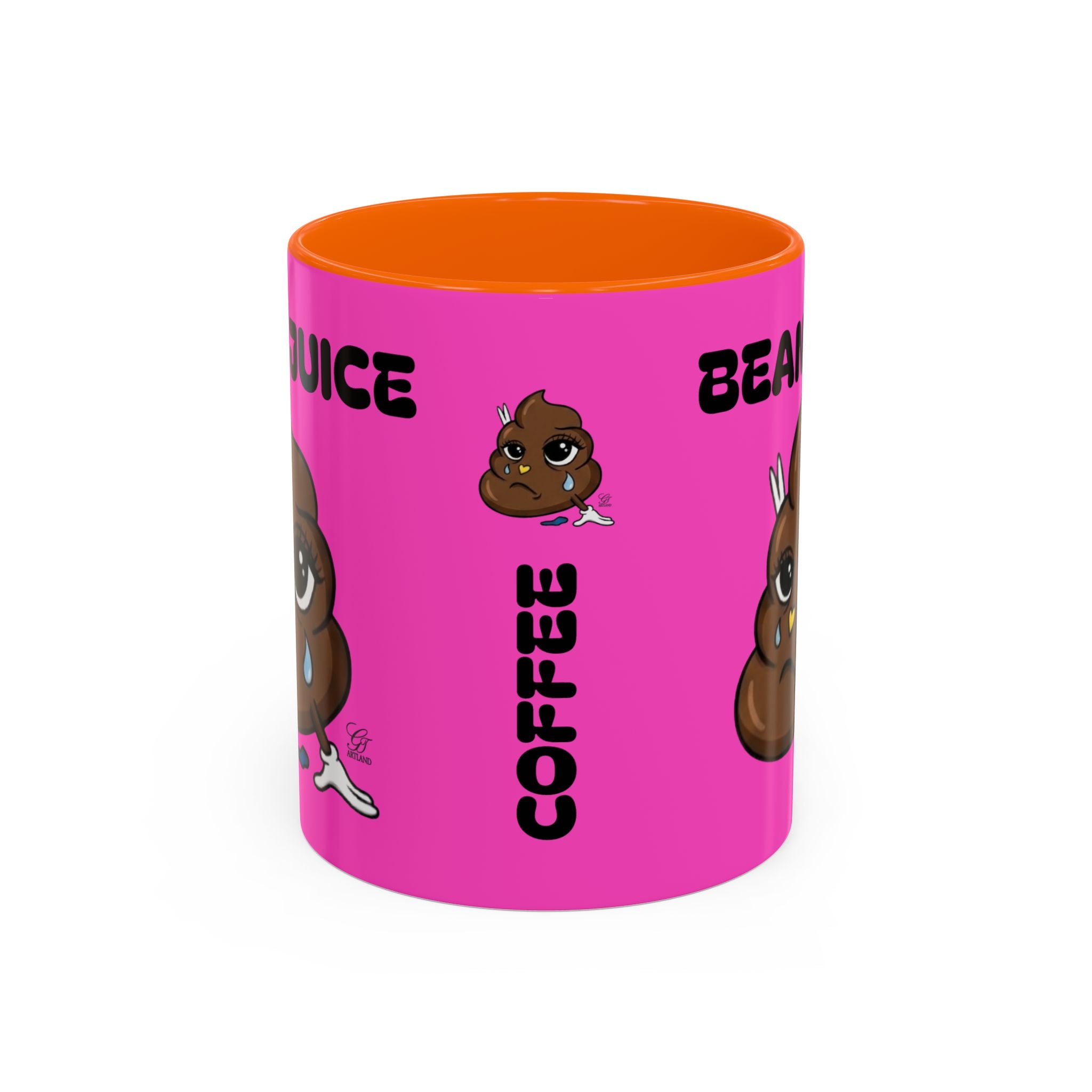 Bean Juice Coffee Mug — Funny Pink Accent Mug with Cute Poop Emoji Design (11/15oz) by GT Artland