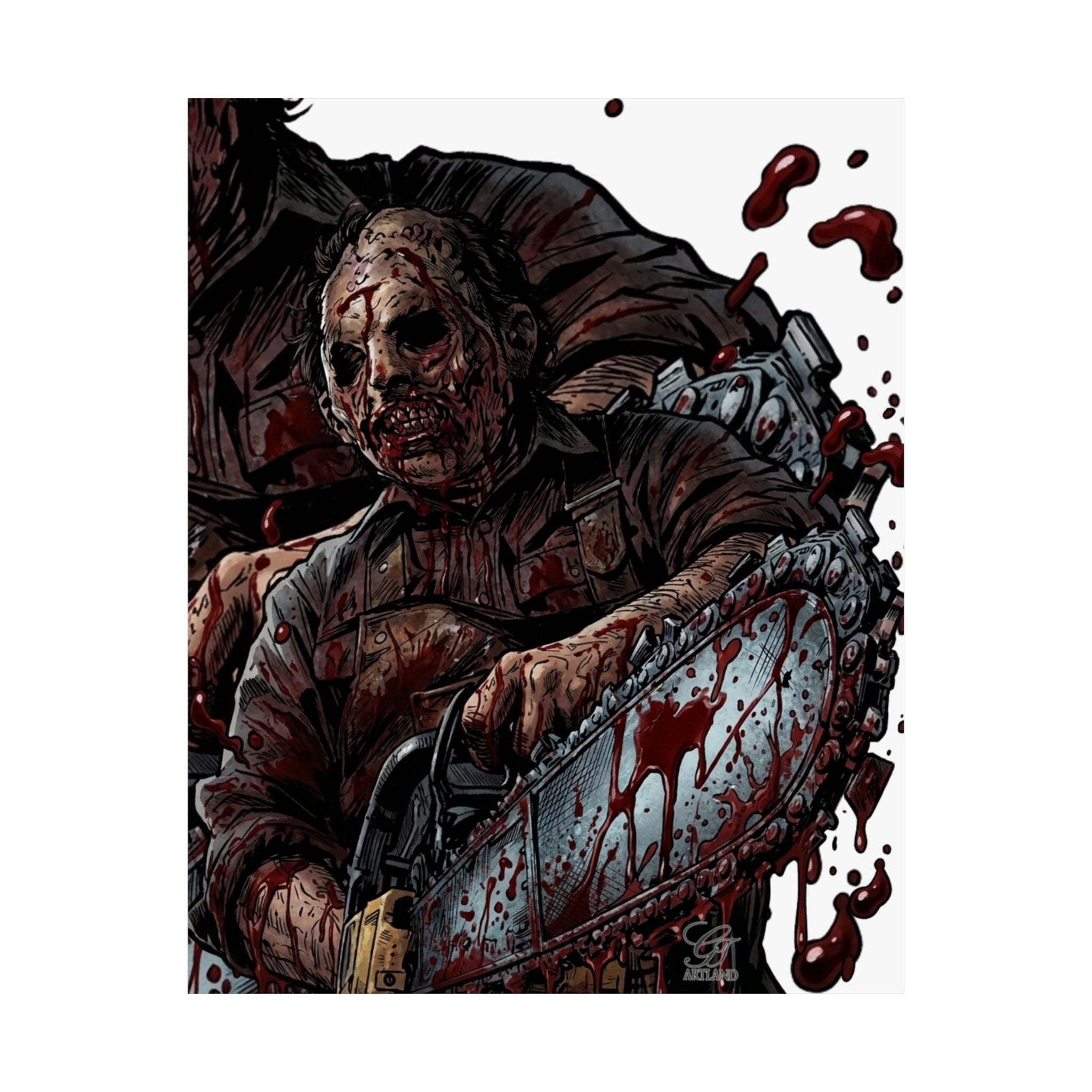 Leatherface Chainsaw Poster Matte Vertical | Horror Movie Art, Bloody Slasher Print by GT Artland