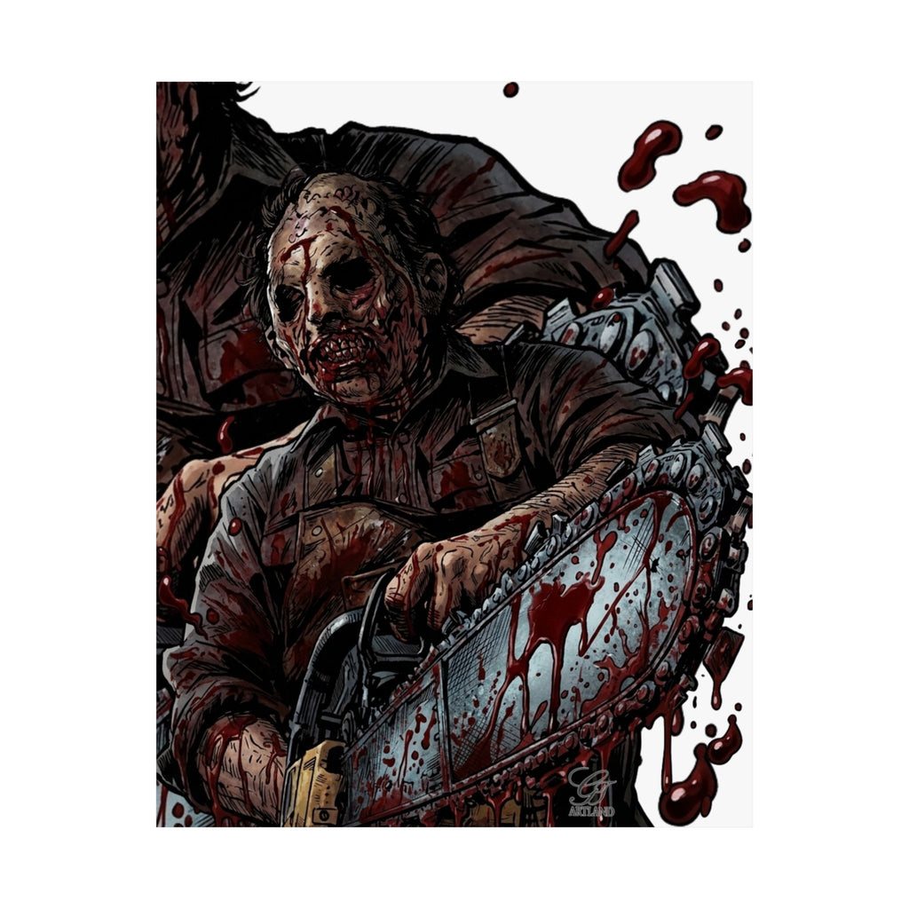 Leatherface Chainsaw Poster Matte Vertical | Horror Movie Art, Bloody Slasher Print by GT Artland