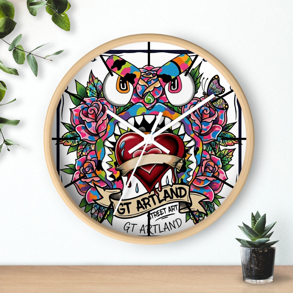 Colorful Tattoo Heart Monster Wall Clock by GT Artland