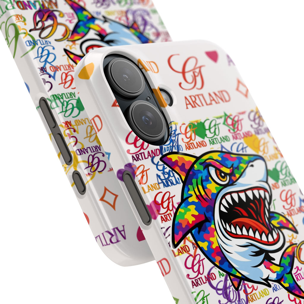 Colorful Designer Shark GT Illustration Slim Phone Case | Rainbow Logo Pattern by GT Artland