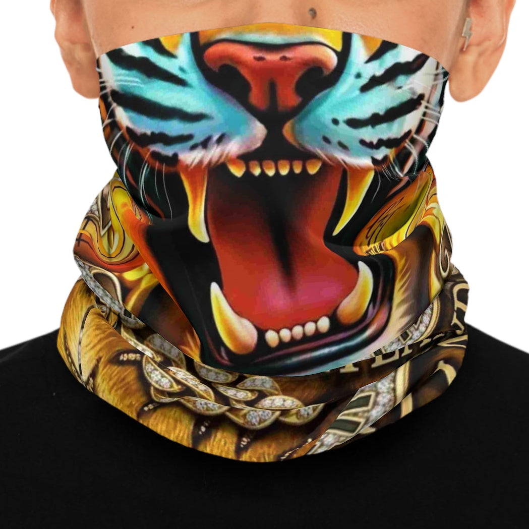 Roaring Tiger with Diamond Chains Forever Fierce Neck Gaiter | Bold Graphic Face  cover Scarf by GT Artland