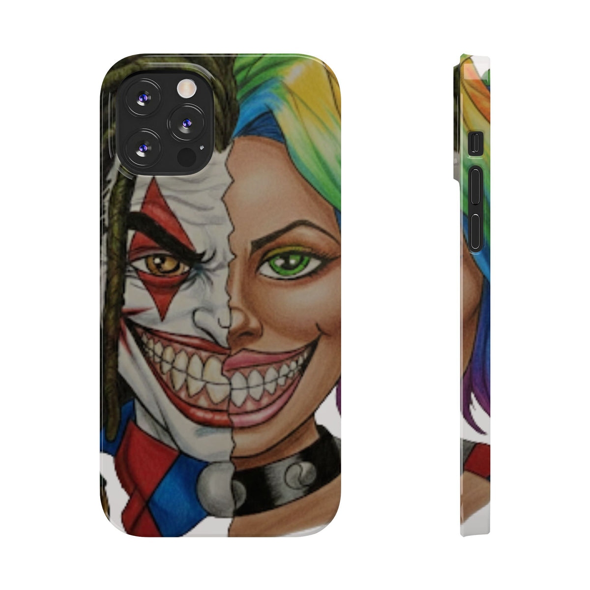 Crazy Couple Clown and Girl Half and Half 2 Faced Illustration Slim Phone Case | by GT Artland