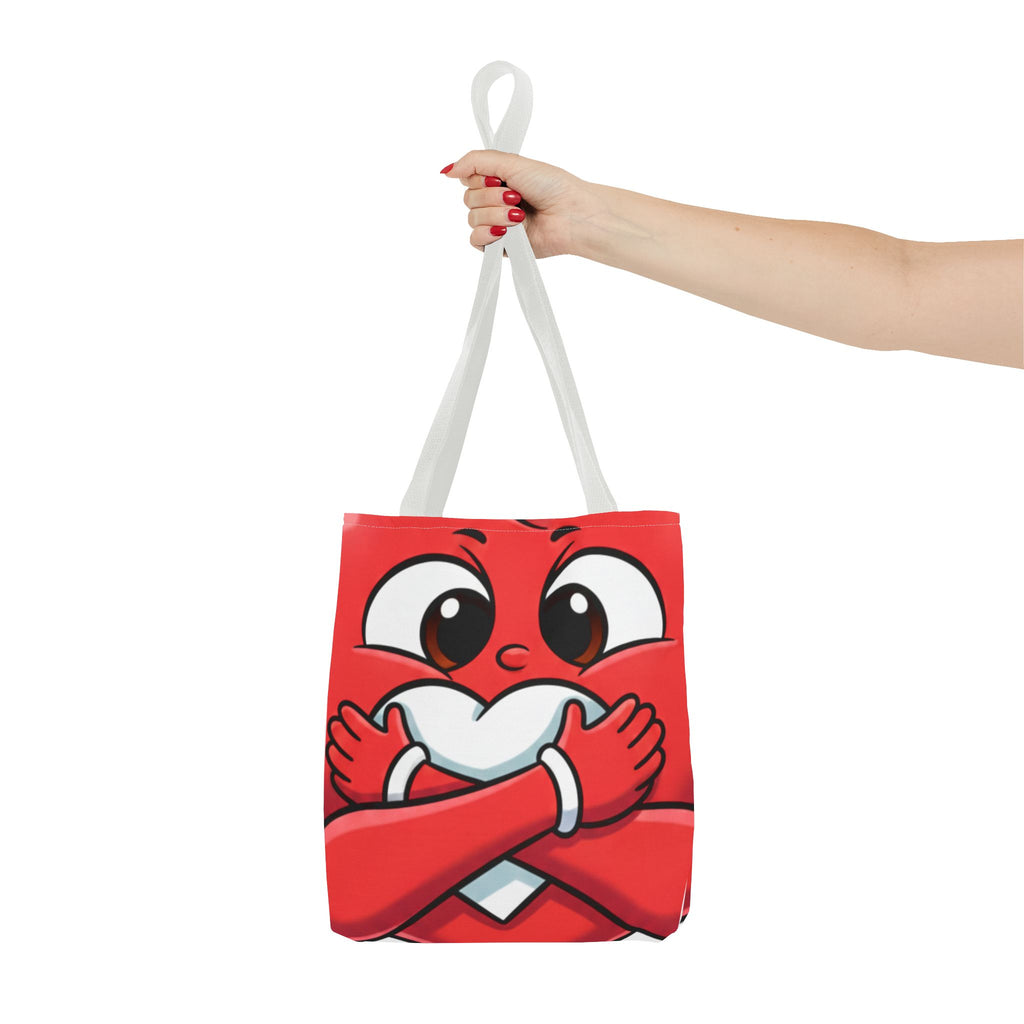 Red Heart Hug Cartoon Tote | Cute Emoticon Love Illustration by GT Artland