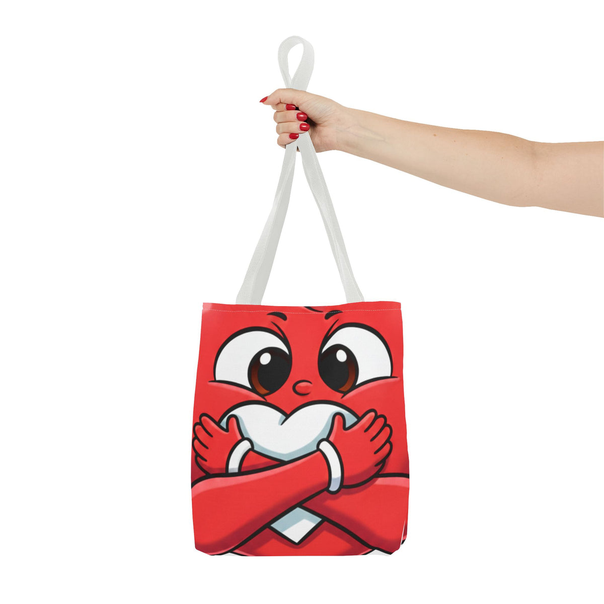 Red Heart Hug Cartoon Tote | Cute Emoticon Love Illustration by GT Artland