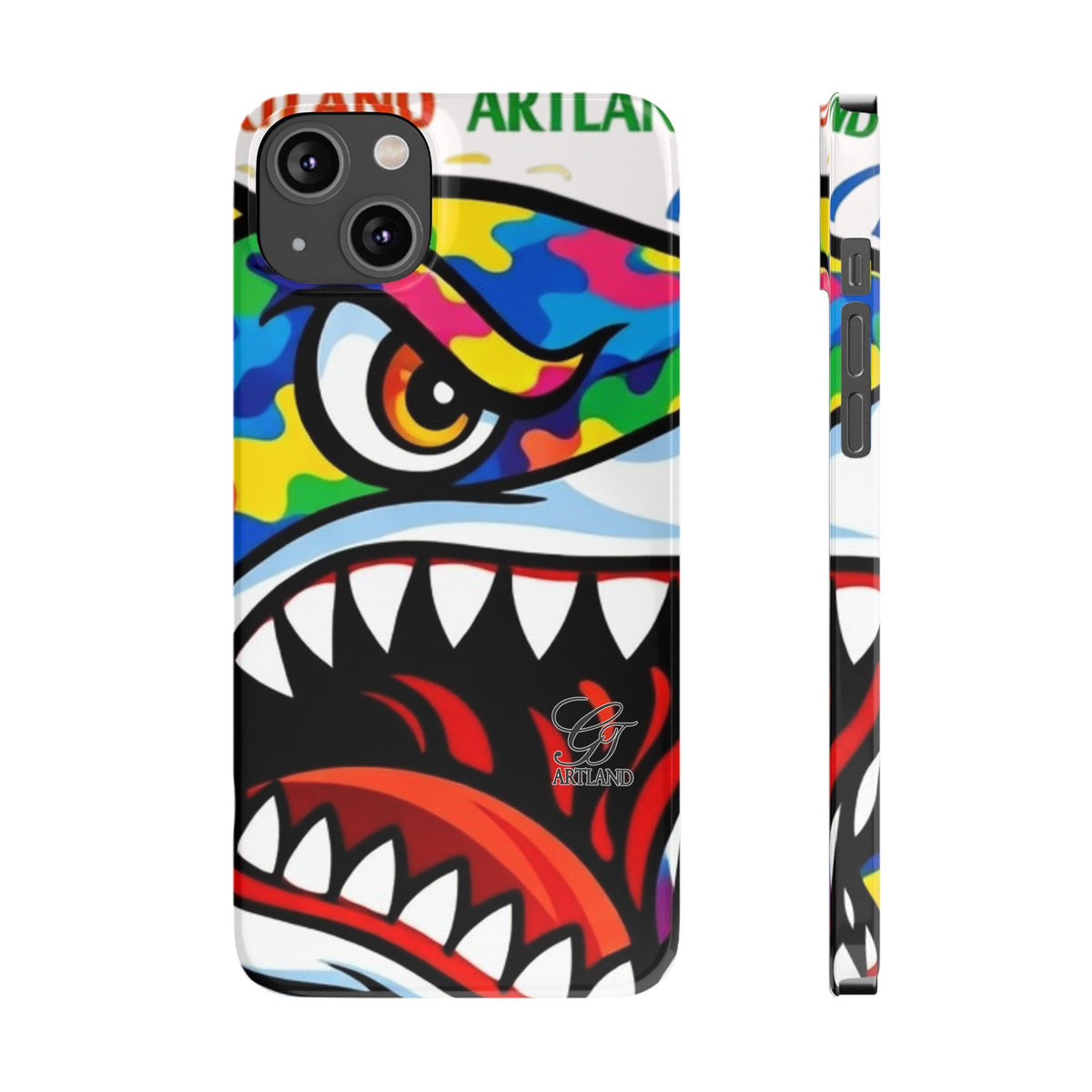 Colorful Designer Shark Face Slim Phone Case | Bold Shark Bite Graphic by GT Artland