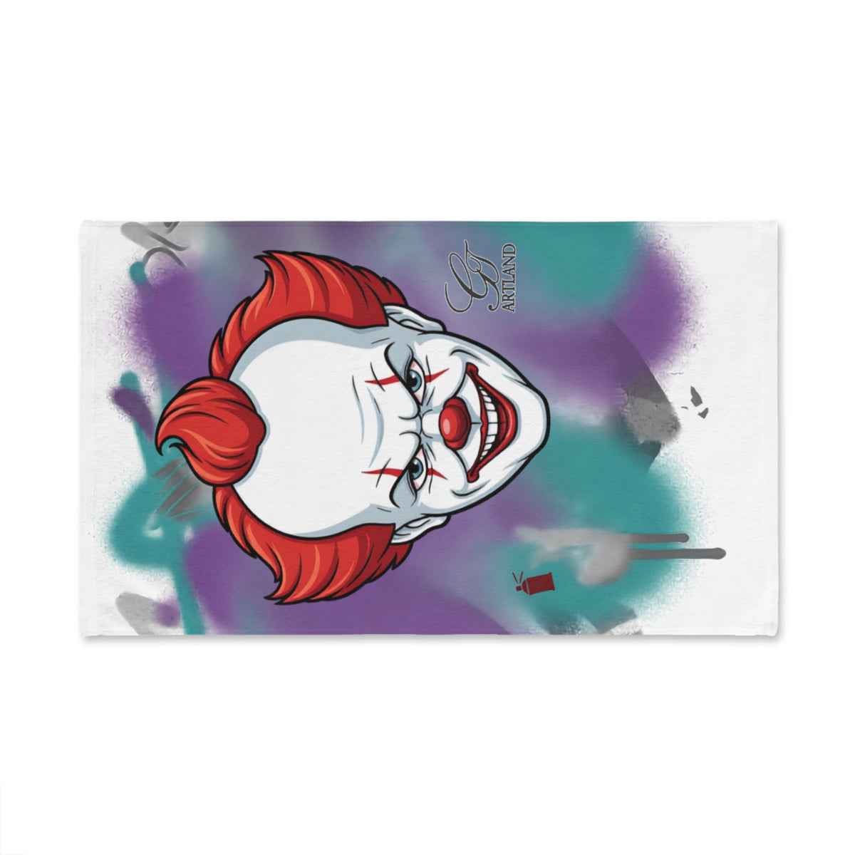 Scary Red Clown Hand Towel | Horror Face, Graffiti Background by GT Artland