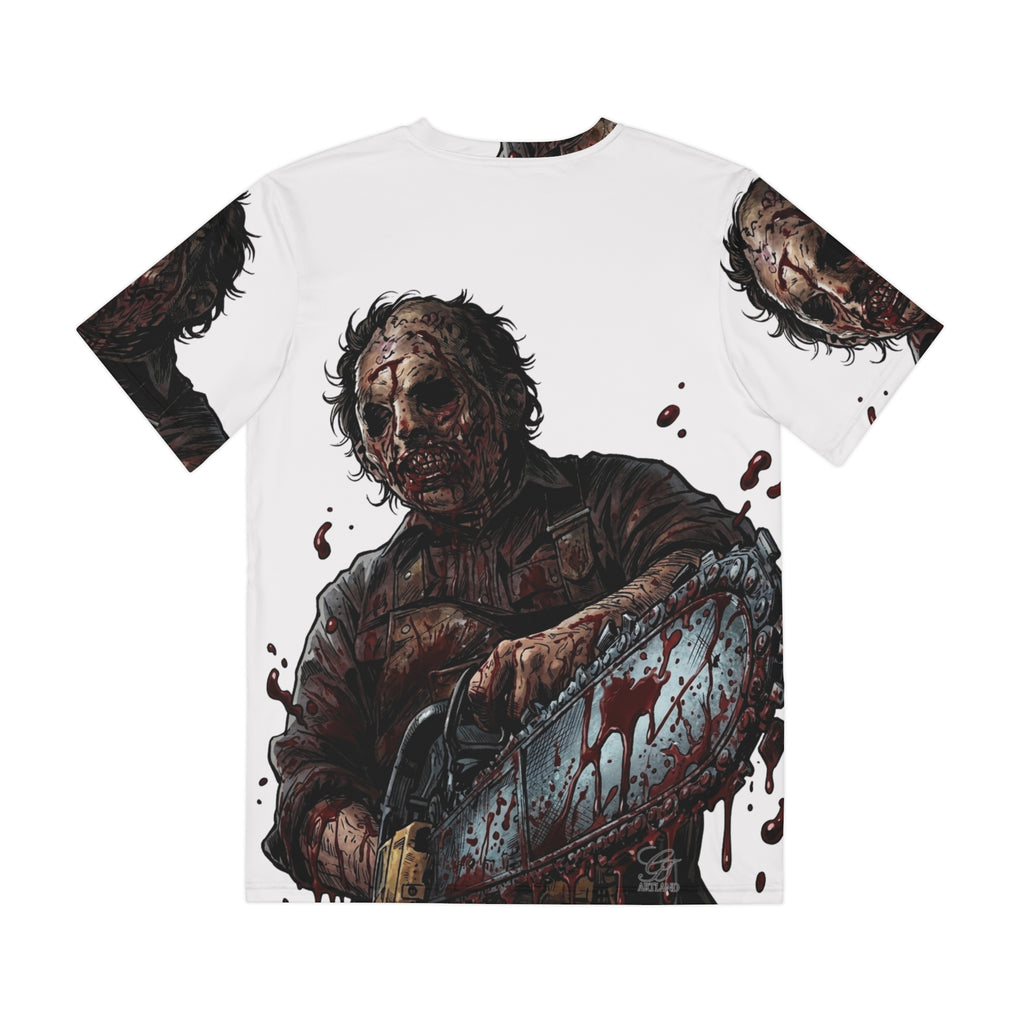 Leatherface Chainsaw Horror Tee | Bloody Slasher All-Over Print by GT Artland