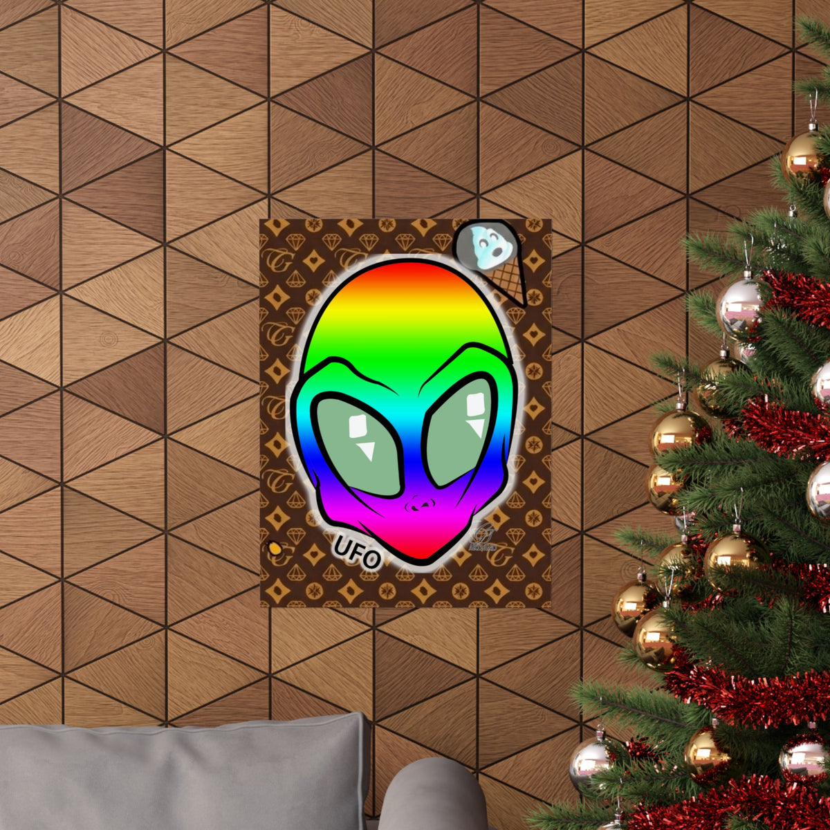 Rainbow Alien Head Matte Poster | UFO Pop Art Wall Decor by GT Artland