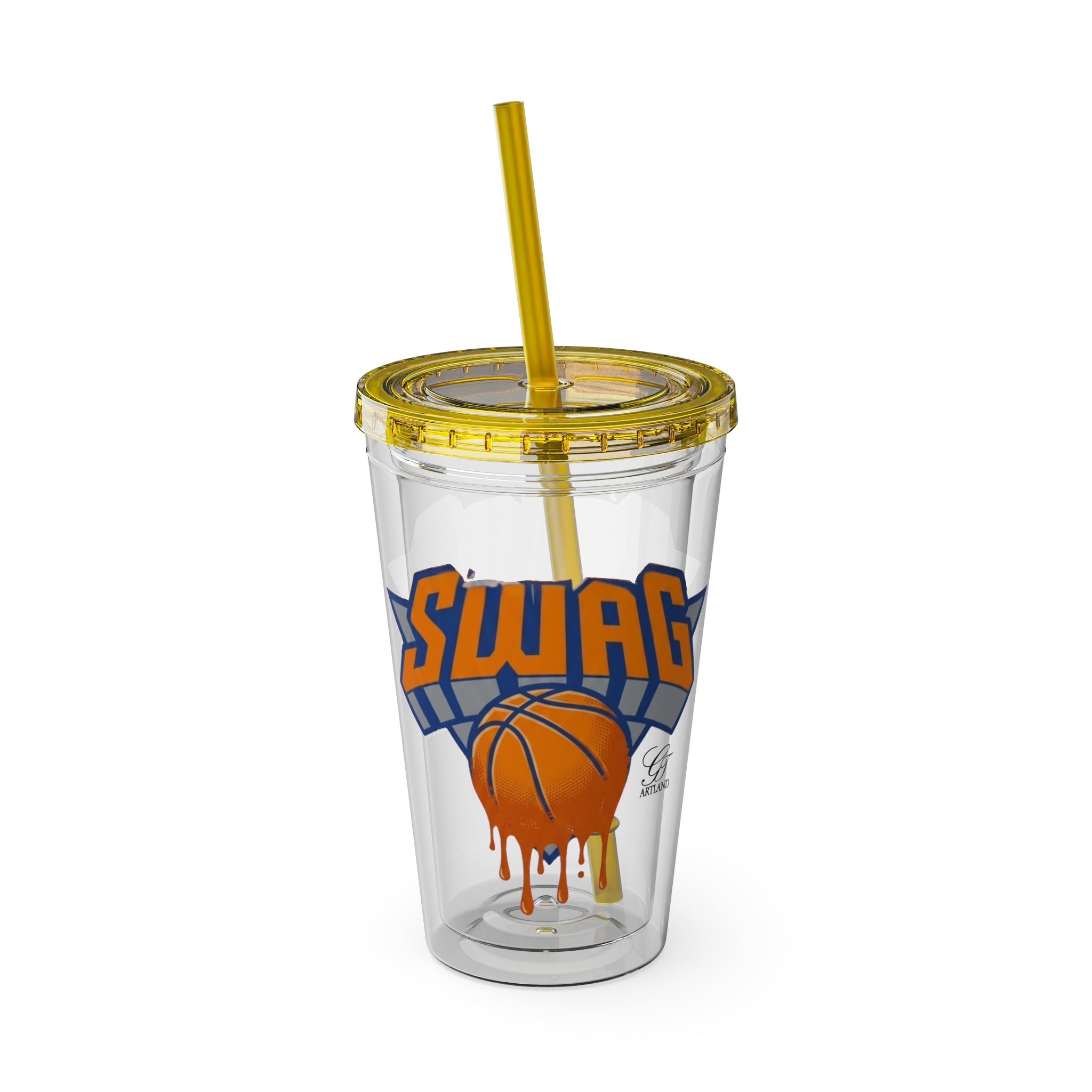 Dripping Basketball SWAG Tumbler | 16oz Clear Cup with Straw by GT Artland