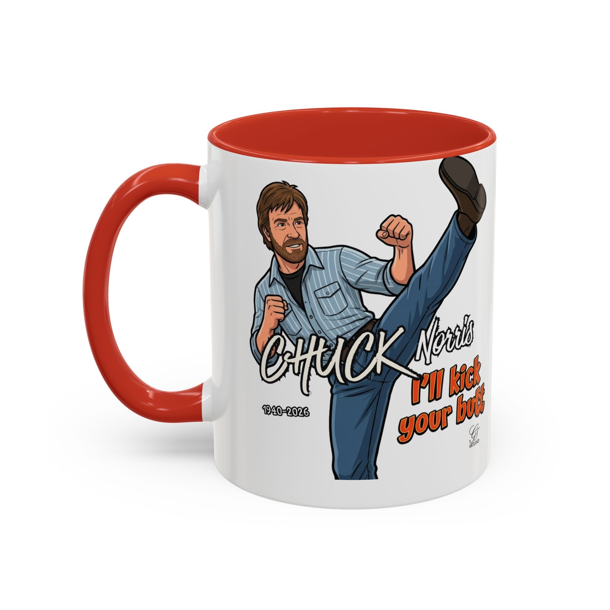Martial Arts Chuck Norris Kick Butt Humor Character Mug | Accent Coffee Mug by GT Artland