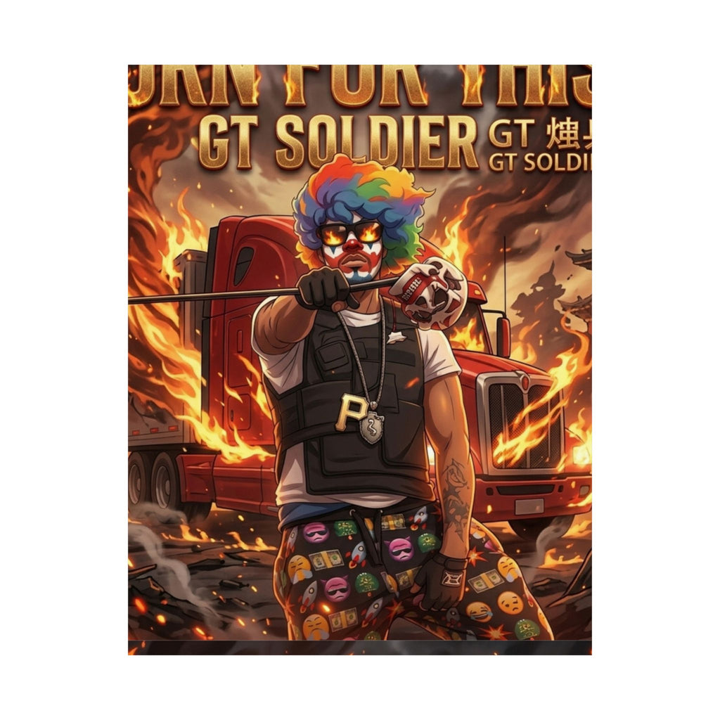 GT Soldier Clown Poster — Fiery Gamer Art Matte Vertical Print by GT Artland
