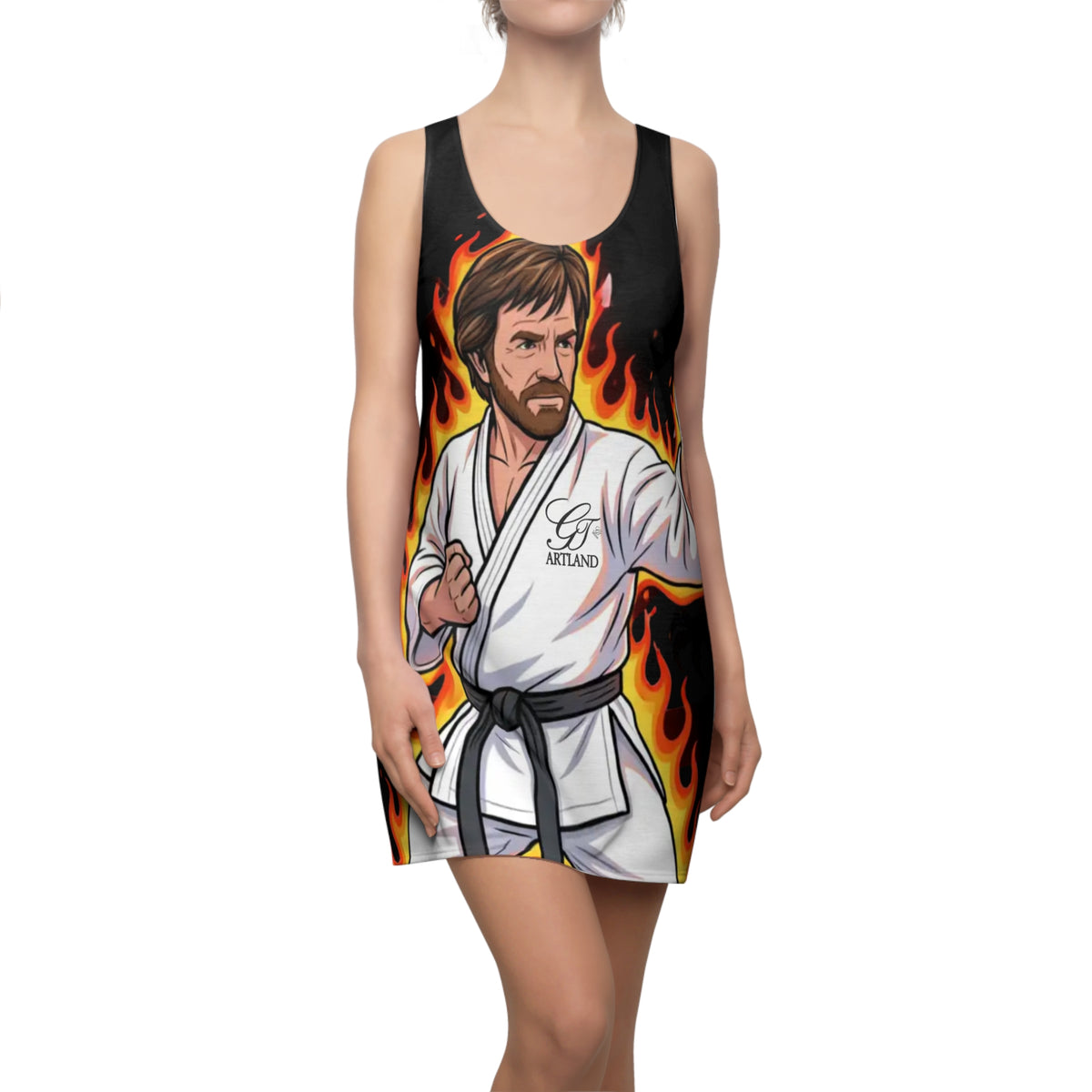 Martial Arts Chuck Norris Master Racerback Dress | Karate Flame Illustration by GT Artland