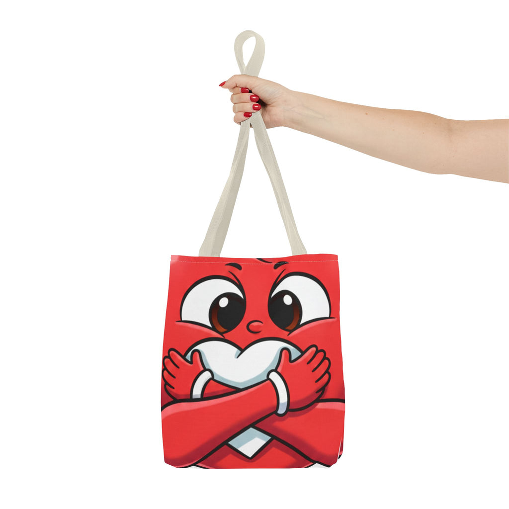 Red Heart Hug Cartoon Tote | Cute Emoticon Love Illustration by GT Artland
