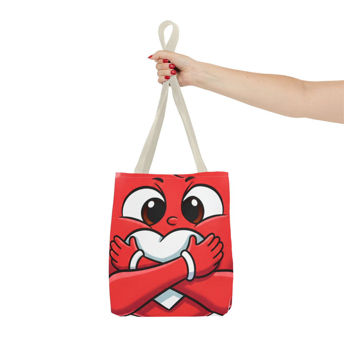 Red Heart Hug Cartoon Tote | Cute Emoticon Love Illustration by GT Artland