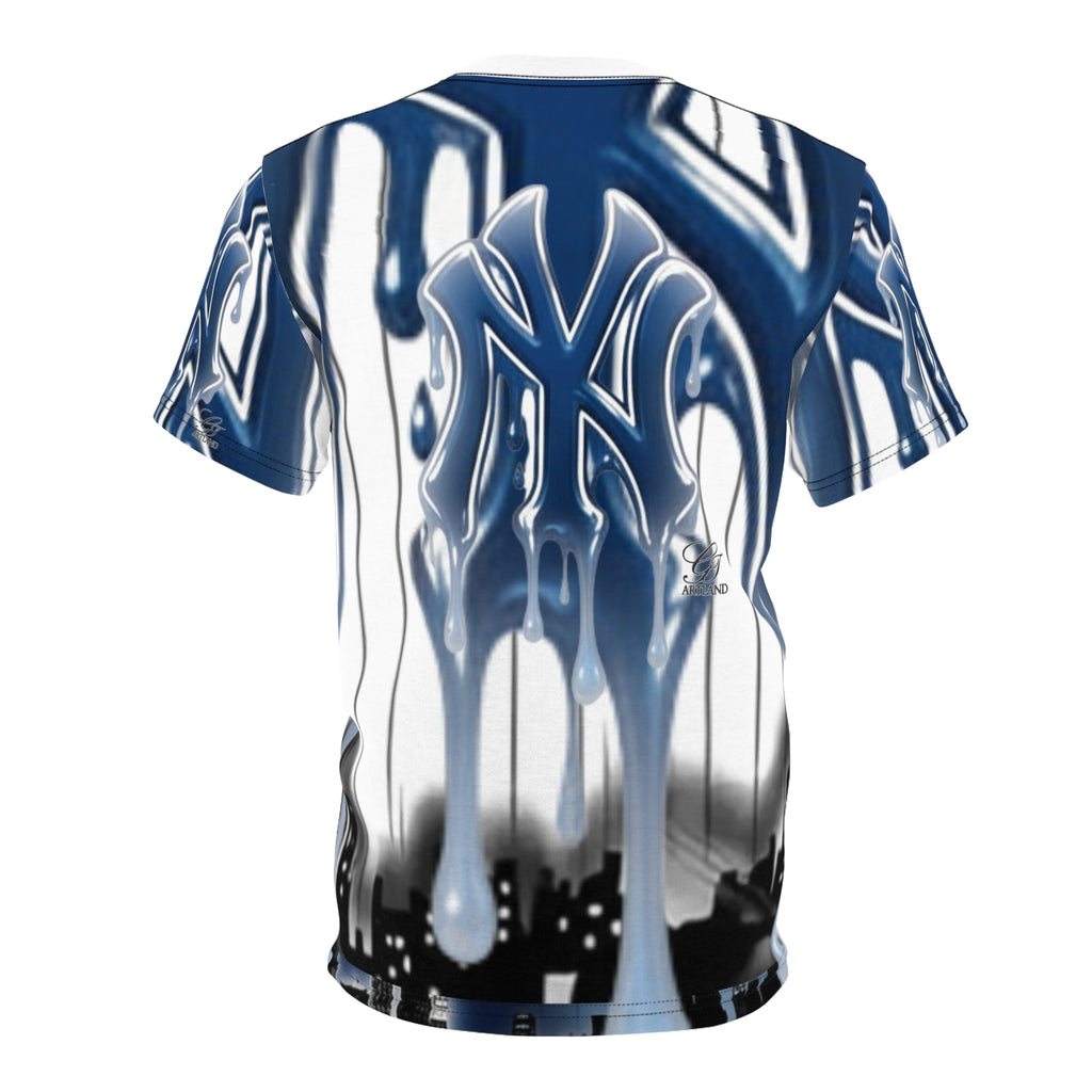 Yank Drip High Speed Drift Designer Dripping NY Logo Tee |Baseball Cityscape by GT Artland