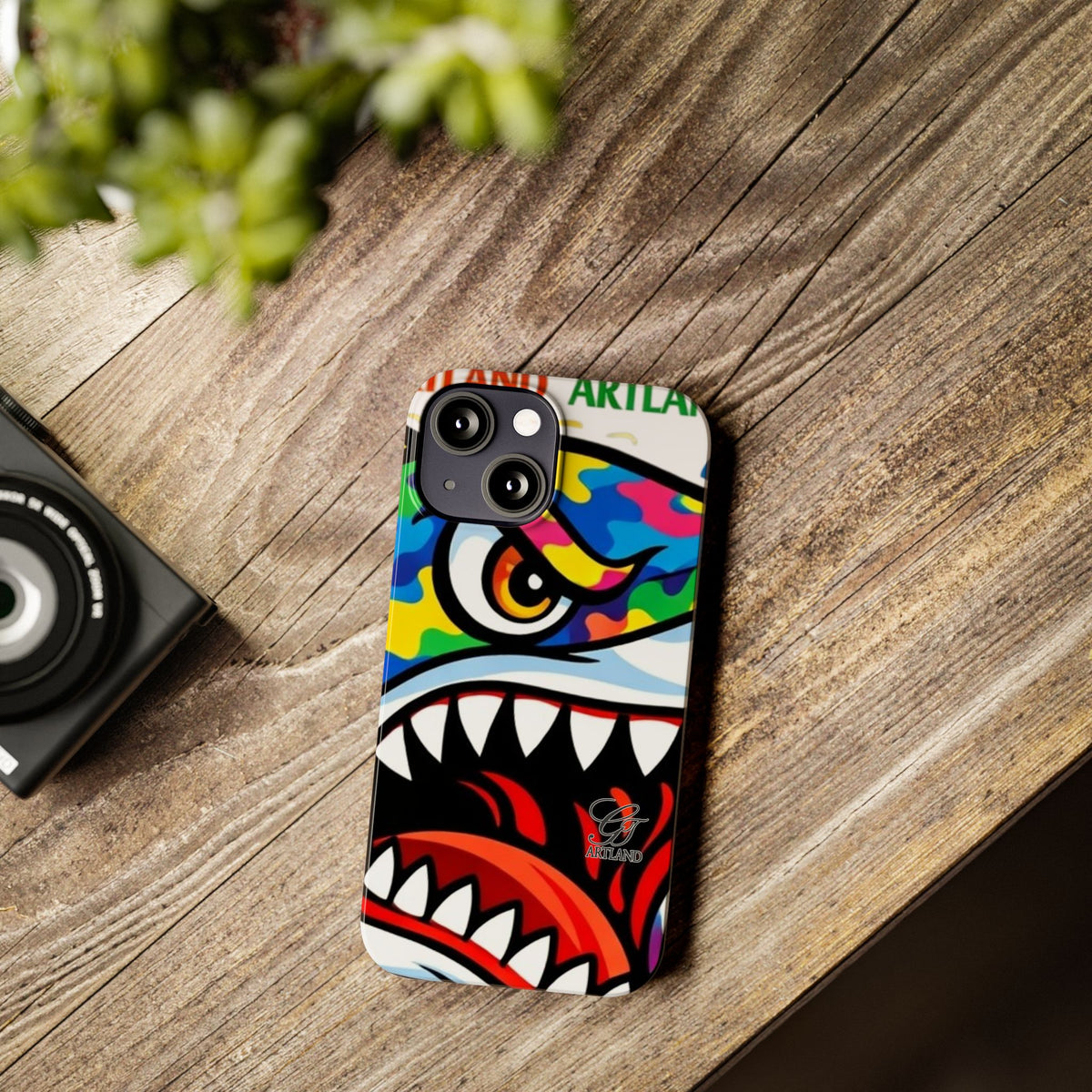 Colorful Designer Shark Face Slim Phone Case | Bold Shark Bite Graphic by GT Artland