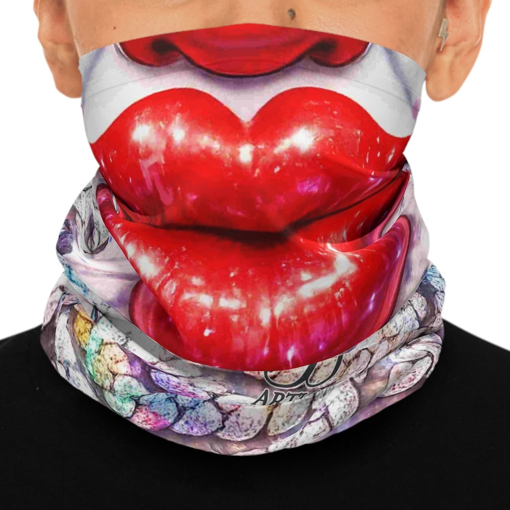 Clown Lips and Layered Chains Neck Gaiter | Colorful Ruffled Collar Design by GT Artland