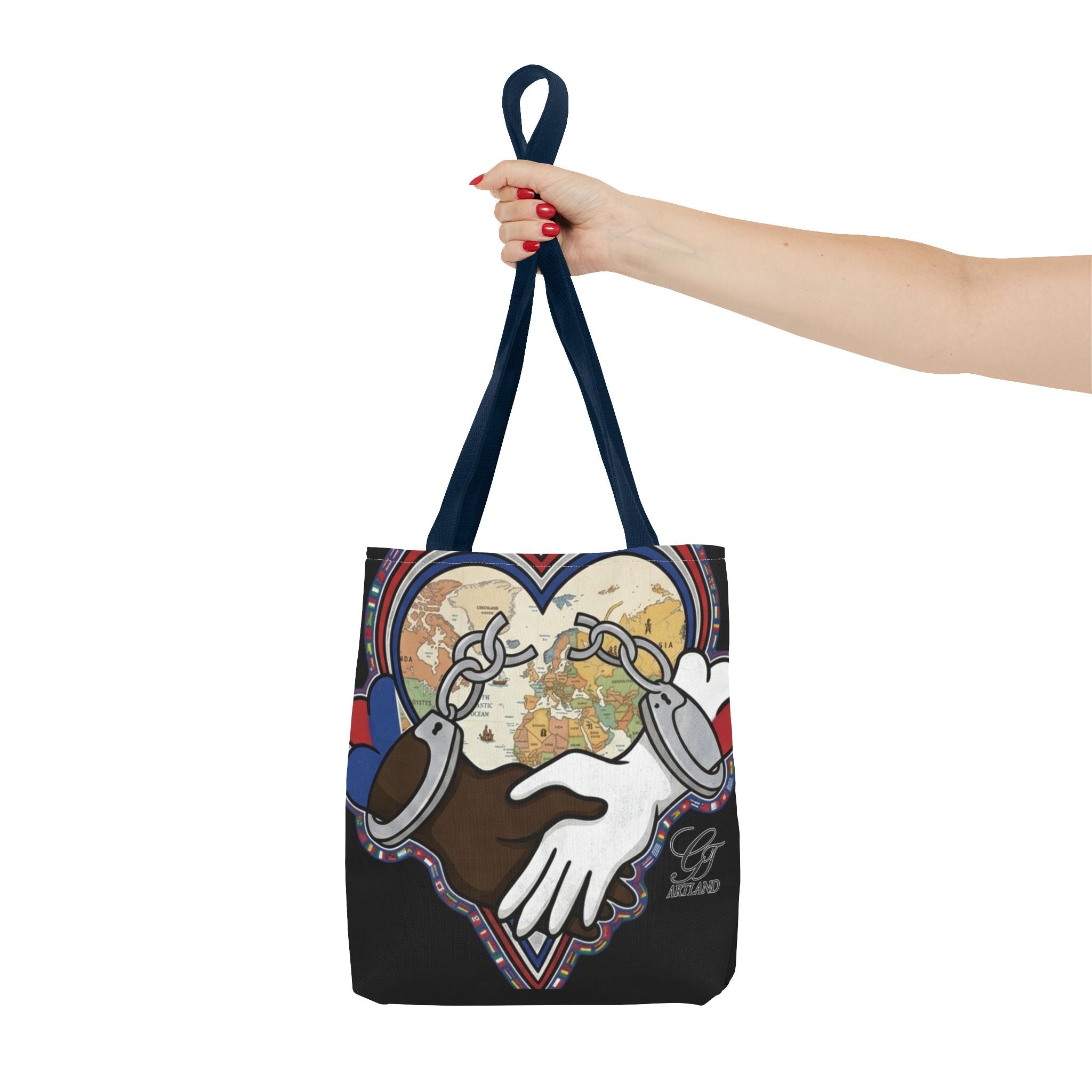 Interracial Unity Heart Handcuffs Tote Bag | All-Over Print by GT Artland