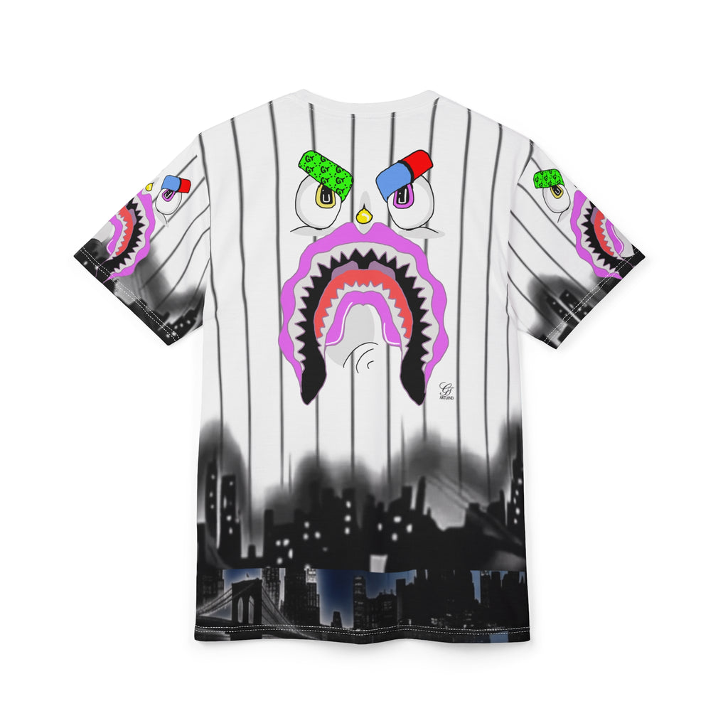 Shark Face Designer Graphic Tee | All-Over Print City Skyline Jersey Style by GT Artland