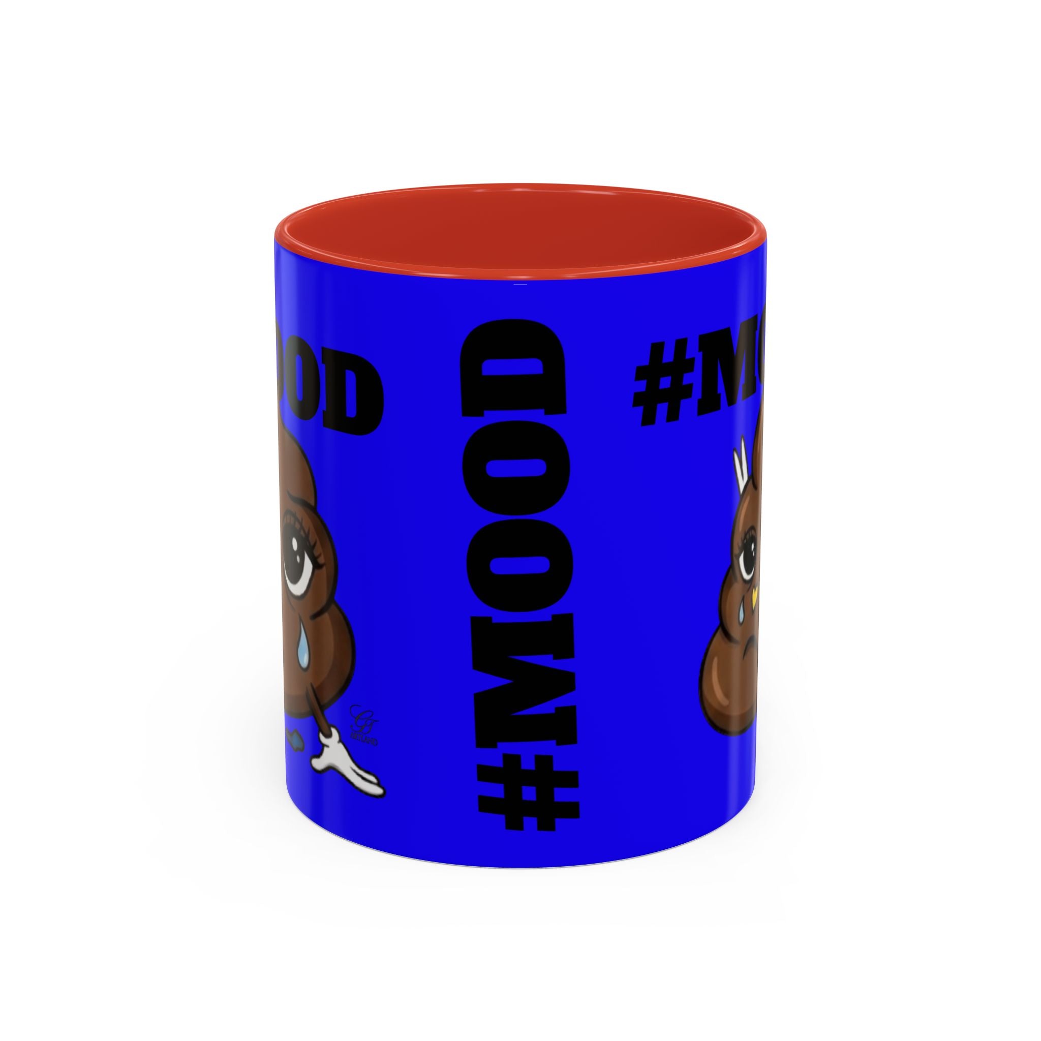 #MOOD Poop Emoji Retro Blue Accent Coffee Mug – Funny Blue 11/15oz Gift by GT Artland