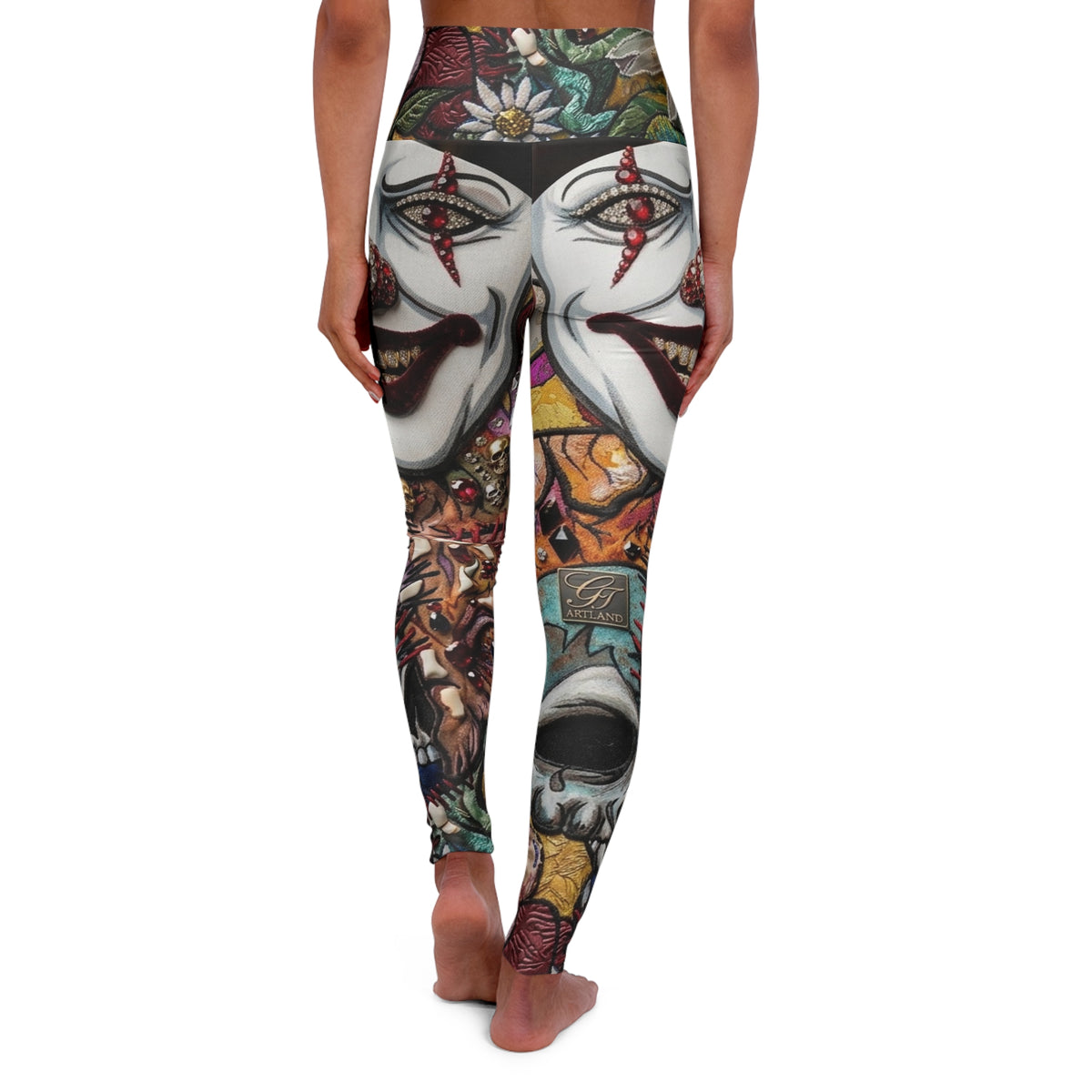 High-Waisted Yoga Leggings — Colorful Street Art Mask Print
