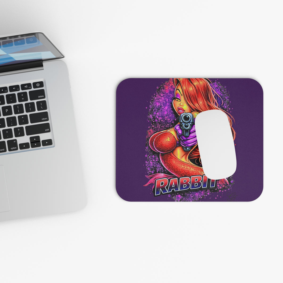 Pinup Vixen Rabbit Mouse Pad | Retro Femme Fatale Rabbit Graphic by GT Artland