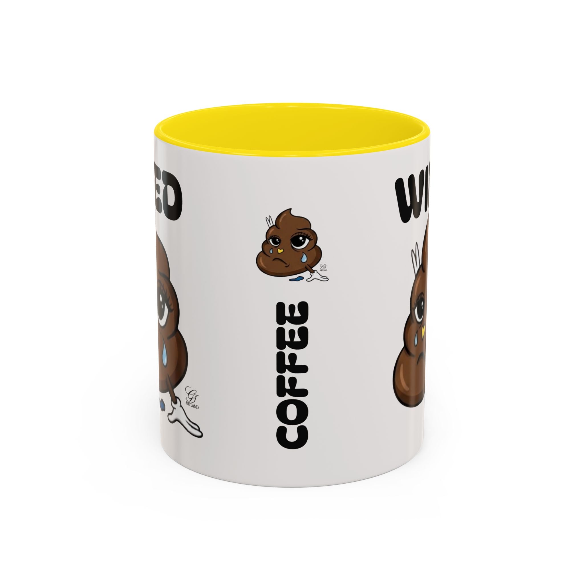 Wired Coffee Mug — Funny Poop Emoji Design Accent Mug (11/15 oz) by GT Artland