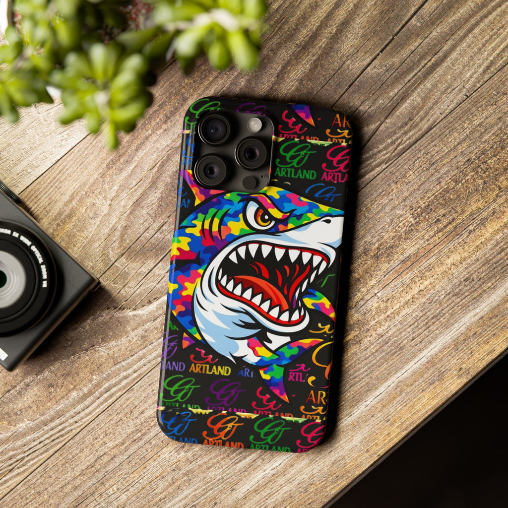 Colorful Shark GT Illustration Slim Phone Case | Neon Graffiti Pattern by GT Artland