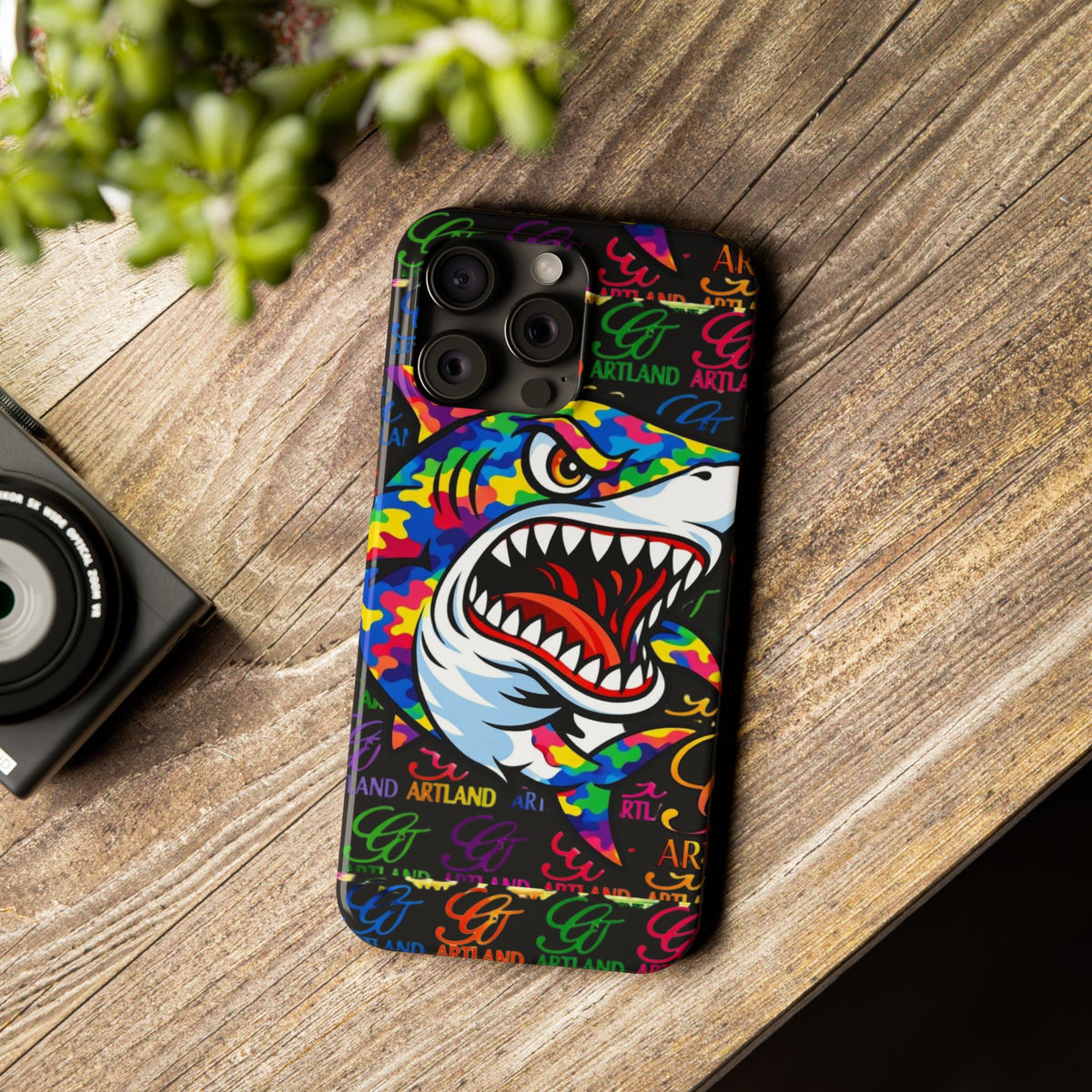 Colorful Shark GT Illustration Slim Phone Case | Neon Graffiti Pattern by GT Artland