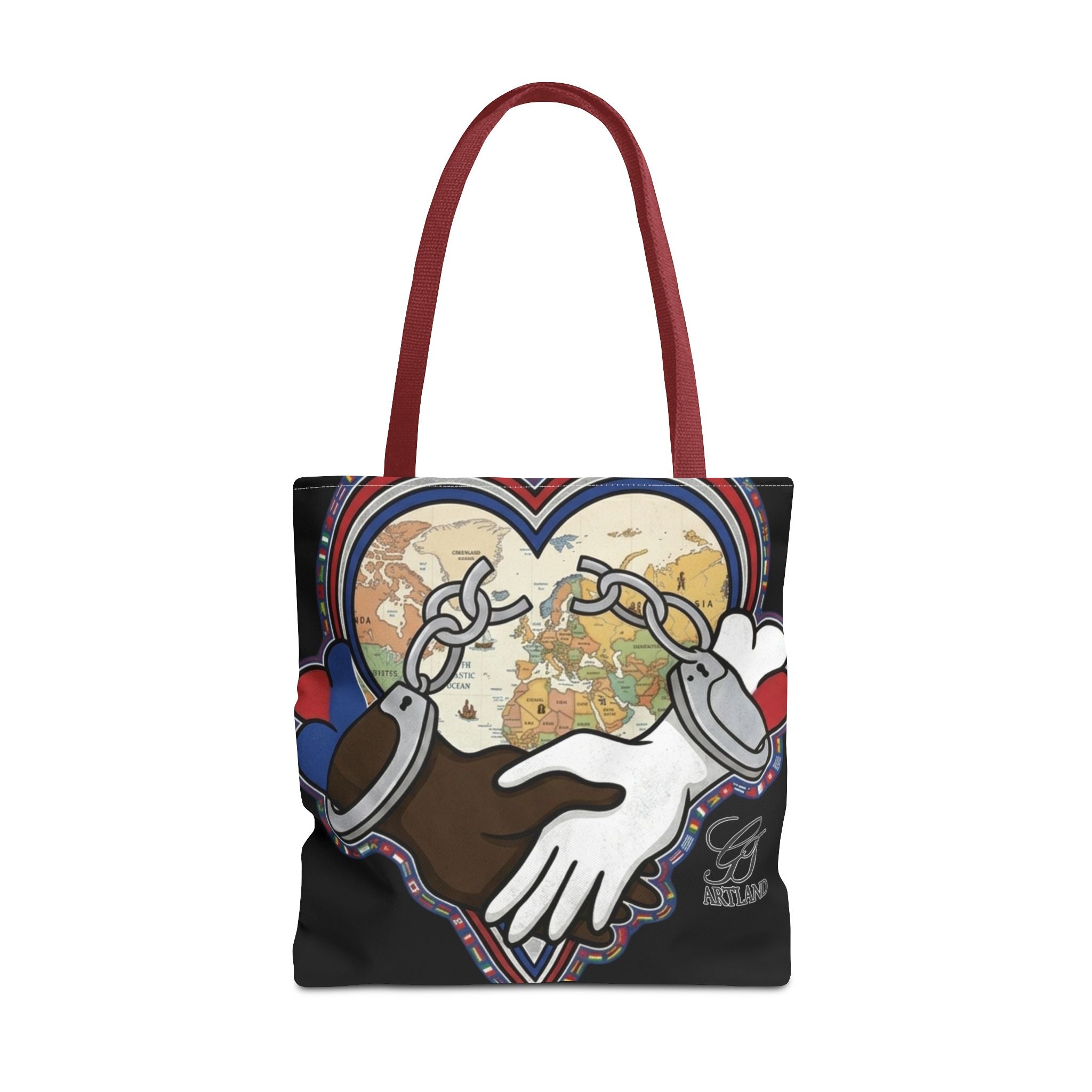 Interracial Unity Heart Handcuffs Tote Bag | All-Over Print by GT Artland