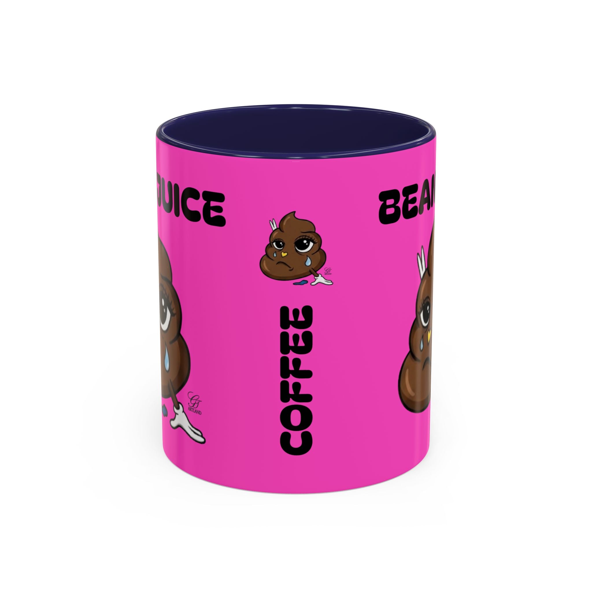 Bean Juice Coffee Mug — Funny Pink Accent Mug with Cute Poop Emoji Design (11/15oz) by GT Artland