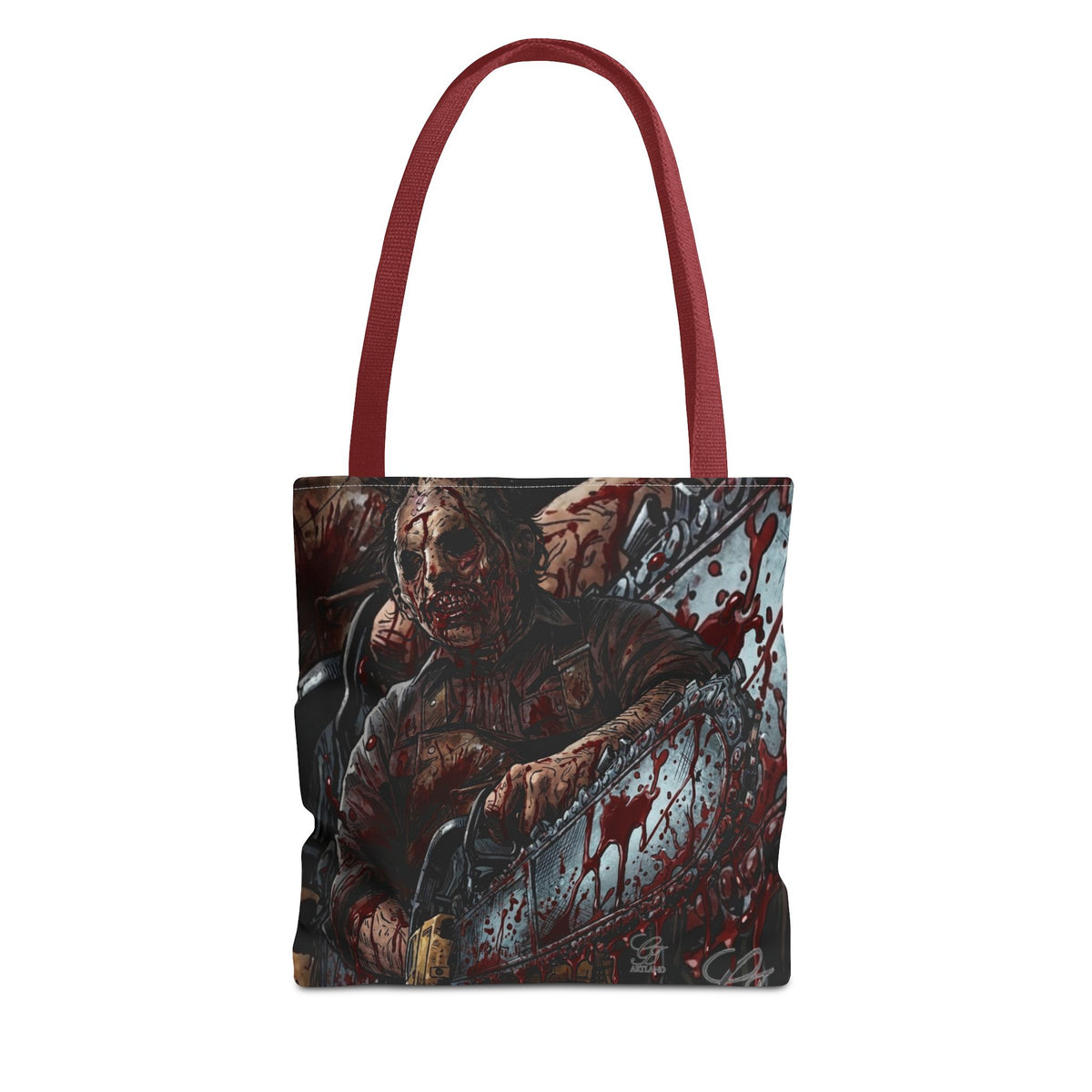 Bloody Zombie Chainsaw Tote Bag | Horror Thriller by GT Artland
