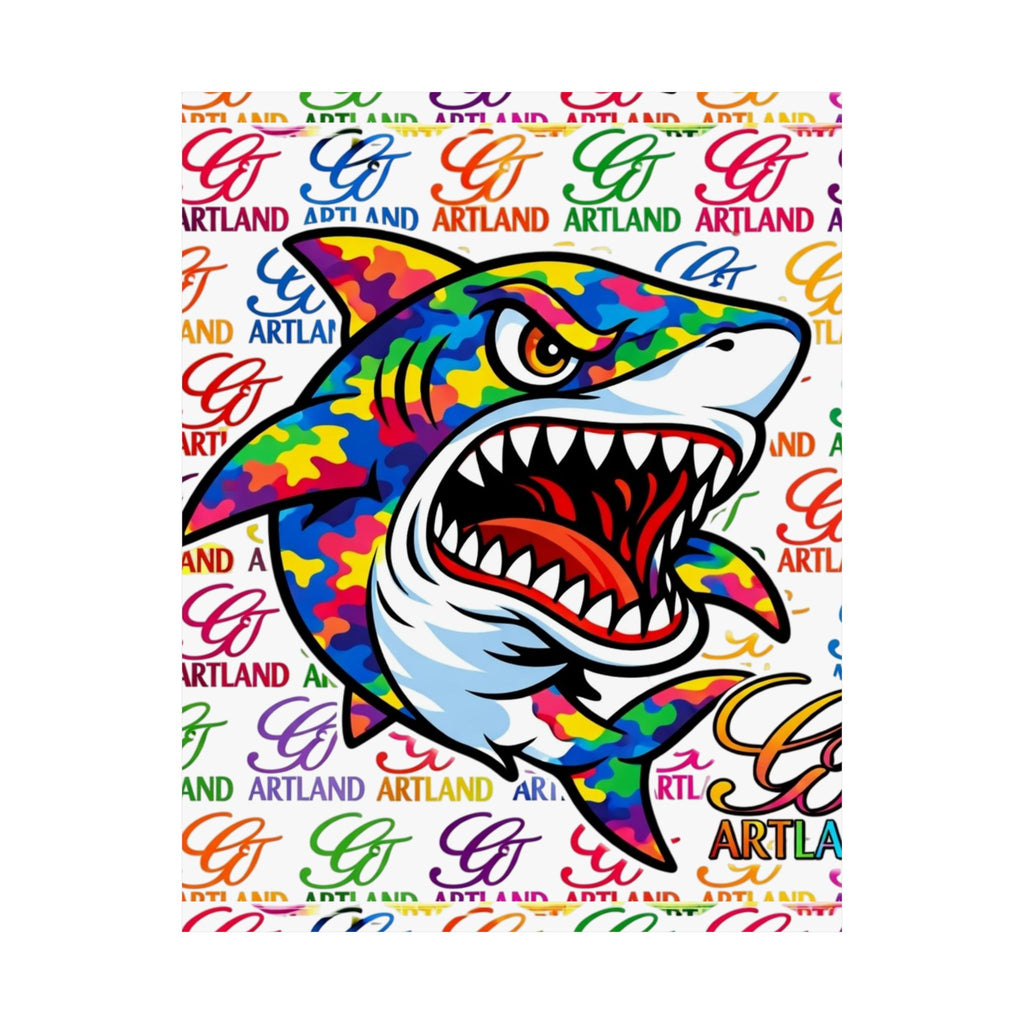 Colorful Rainbow Killa Shark Matte Poster – Bold Ocean Wall Art by GT Artland