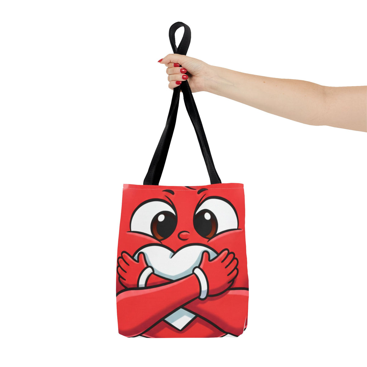 Red Heart Hug Cartoon Tote | Cute Emoticon Love Illustration by GT Artland