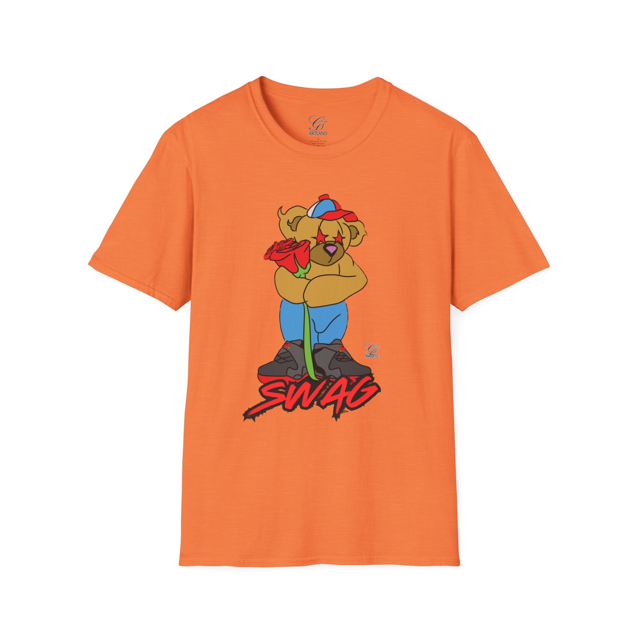 Cartoon Bear with Swag Graphic T-Shirt - Tee