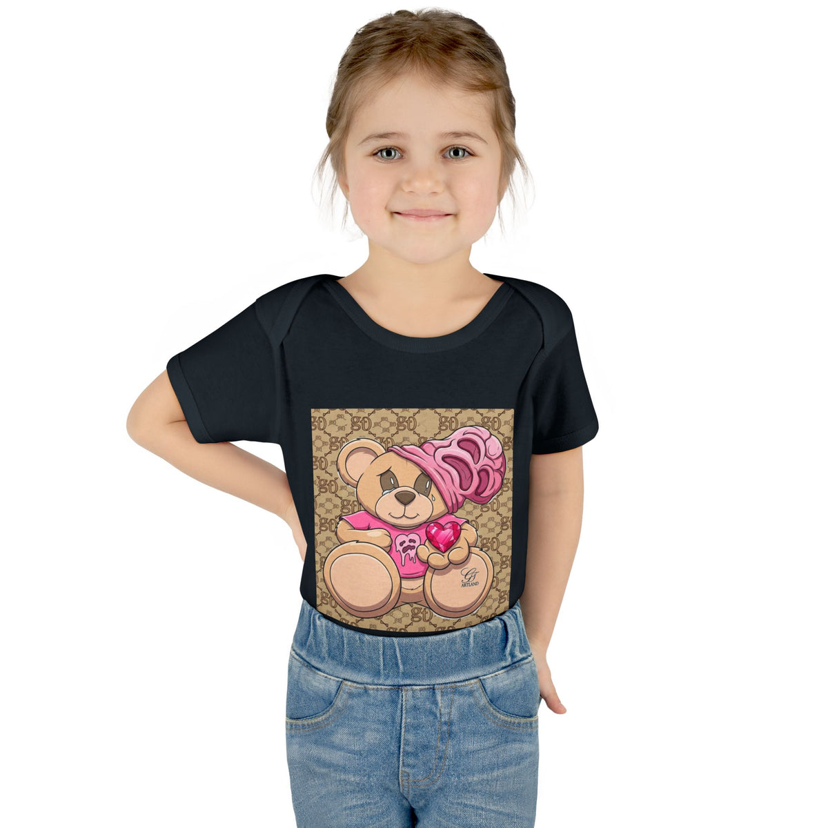 Pink Heart Teddy Bear Infant Bodysuit by GT Artland