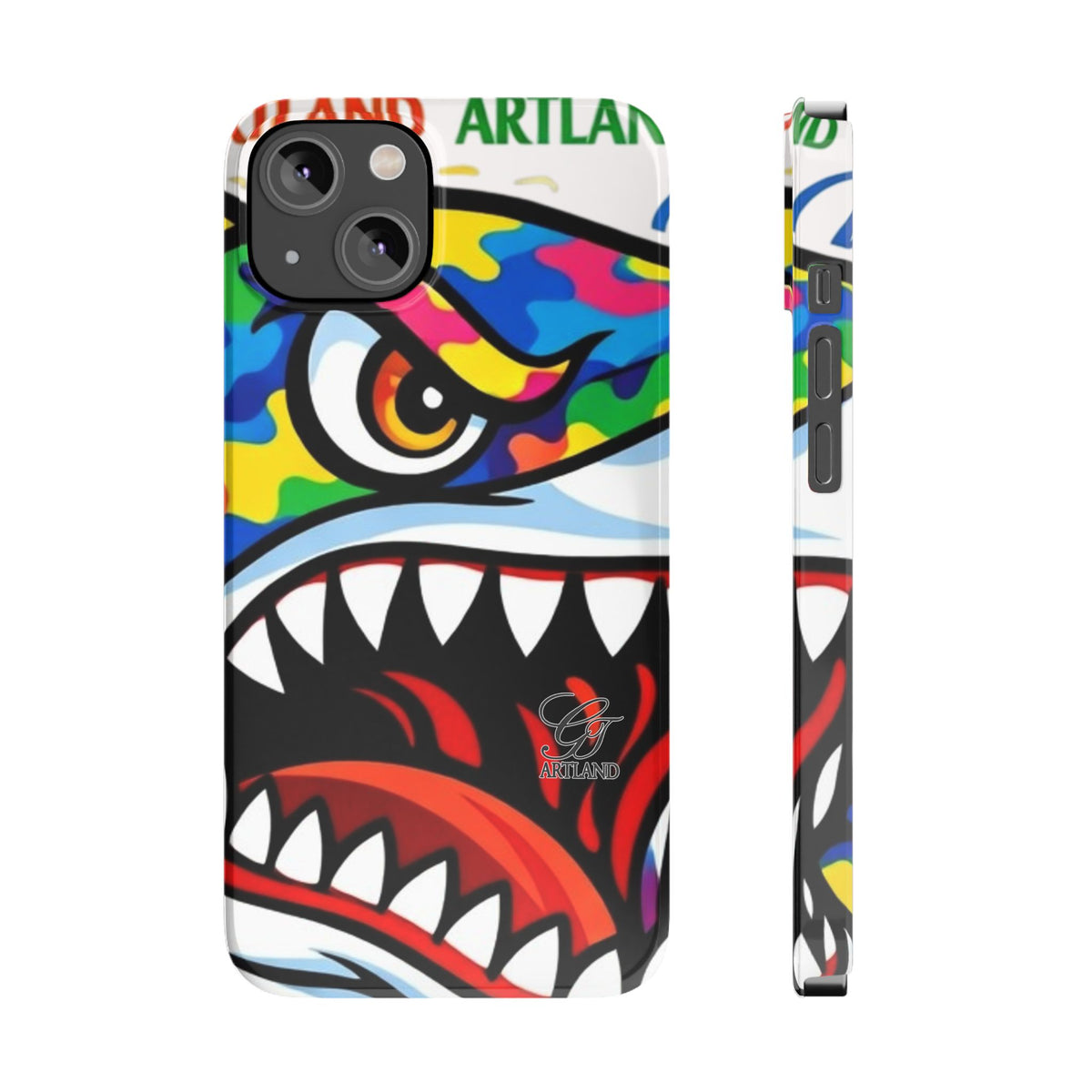 Colorful Designer Shark Face Slim Phone Case | Bold Shark Bite Graphic by GT Artland