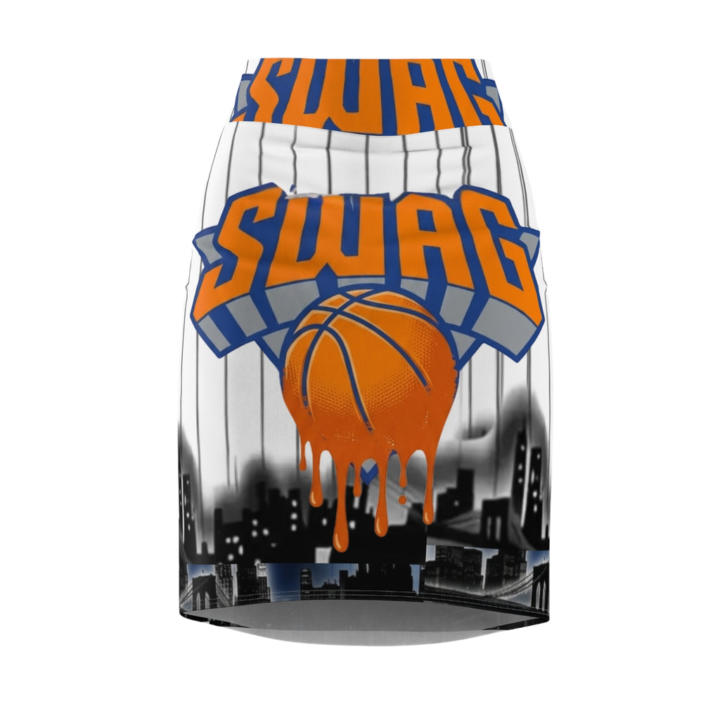 SWAG Dripping Basketball pencil skirt | city skyline, pinstripe sports design